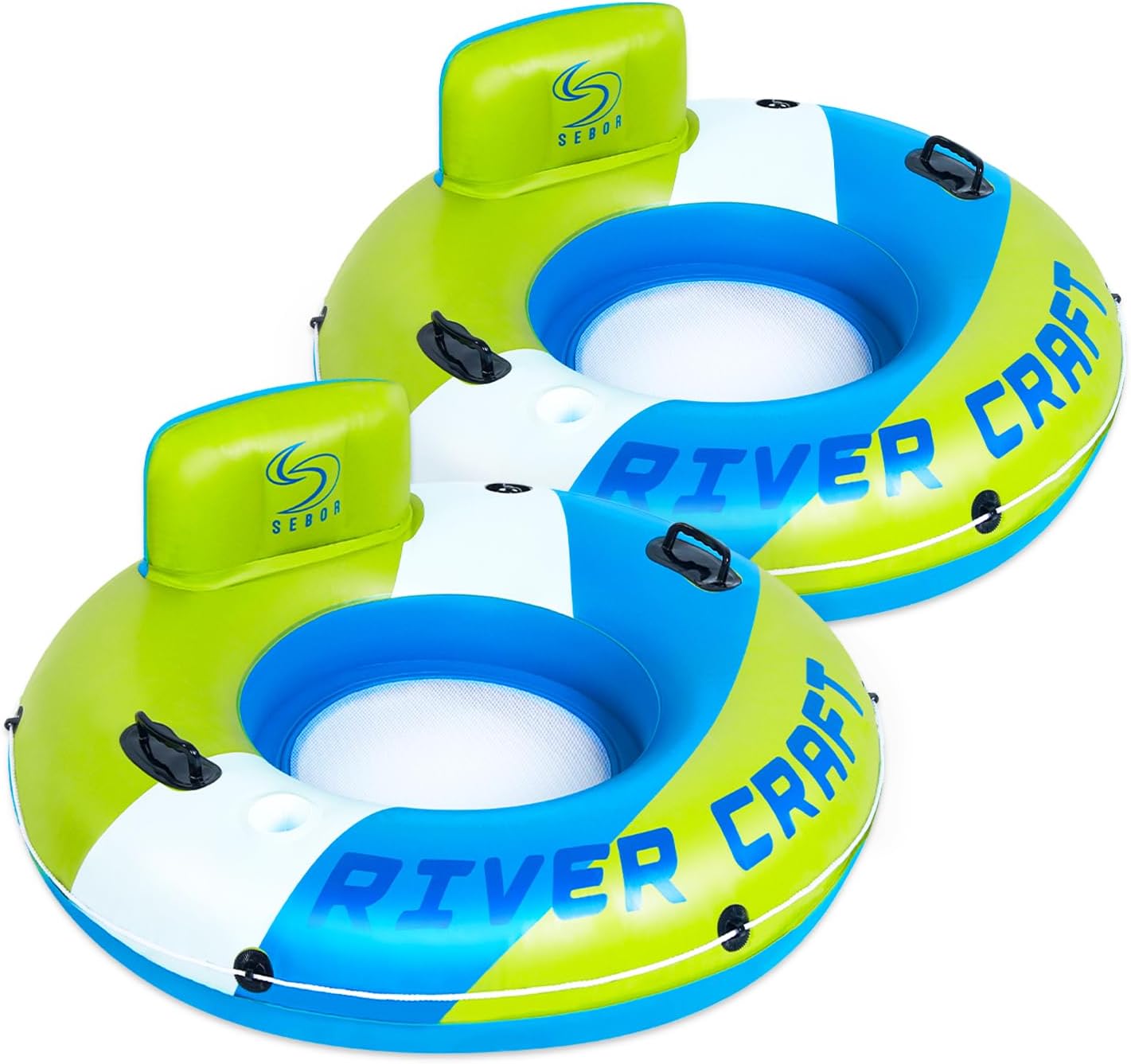 Heavy Duty River Tube, Inflatable Floating Tube with Backrests, Cupholders & Handles - Extra Large, Deluxe Pool Tube for Summer Relaxation