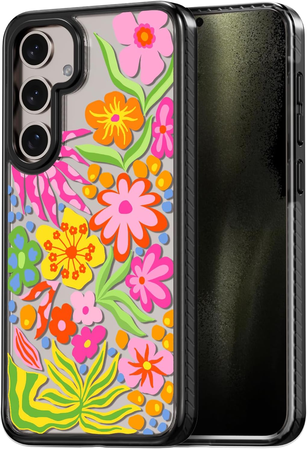 Compatible for Samsung Galaxy S24 Plus Case Cute Aesthetic - Fashion Funny Passion Flower Print Cover - Durable Shockproof Protective Phone Case 6.7 Black