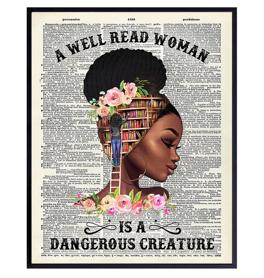 African American Wall Art - Classroom Decor - Never Underestimate a Girl With a Book - Black Woman Poster - African American Girl Women, Black Women - Motivational Wall Decor - Black Art