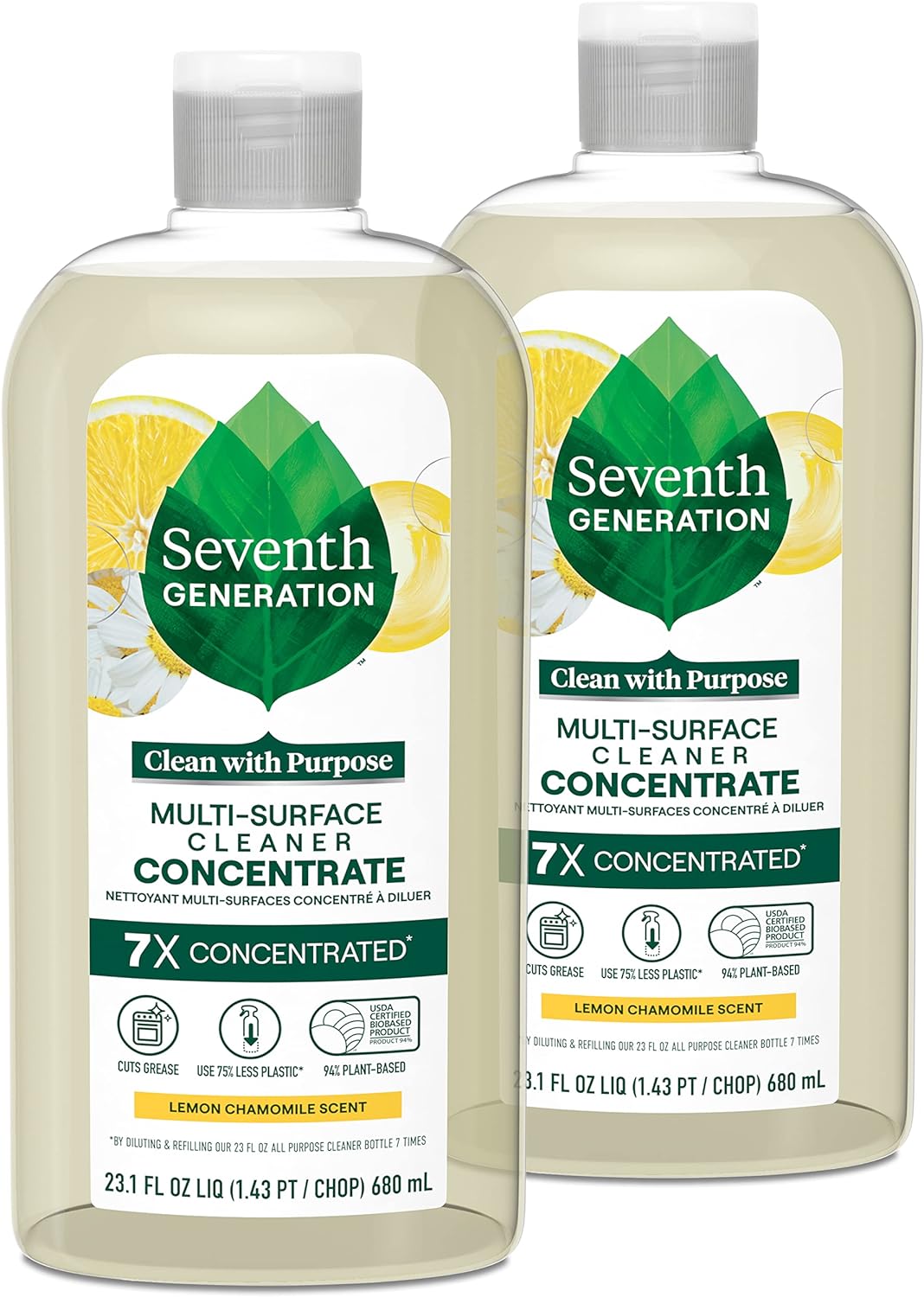 Seventh Generation Multi Surface Cleaner Concentrate Lemon Chamomile scent 2 Pack Multi Purpose Cleaner Floor Cleaner 23.1 oz