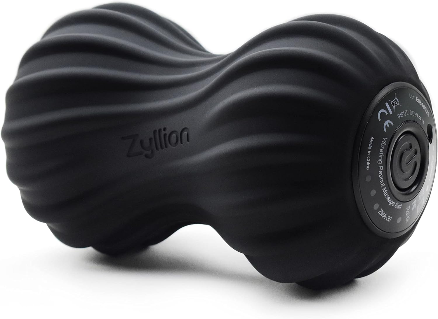 Zyllion Vibrating Peanut Massage Ball - Rechargeable Double Lacrosse Muscle Foam Roller for Physical Therapy, Myofascial Trigger Point Release, Plantar Fasciitis - Black (ZMA-30)