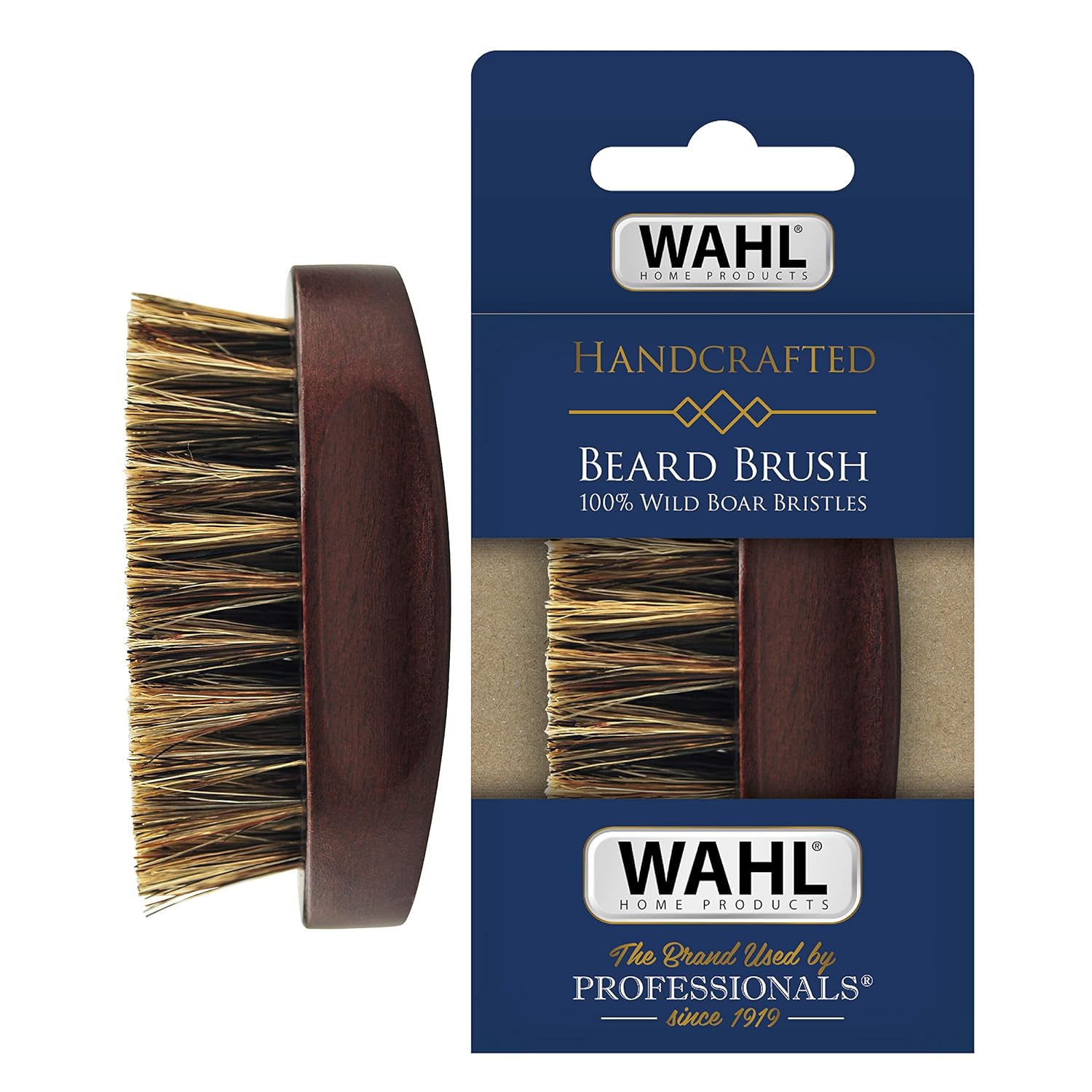 Wahl Small Travel Beard Brush with 100% Boar Bristles with Firm Natural Hair for Grooming & Styling  Wood Handle for Beards, Mustaches, Skin & Hair Care  Model 3346