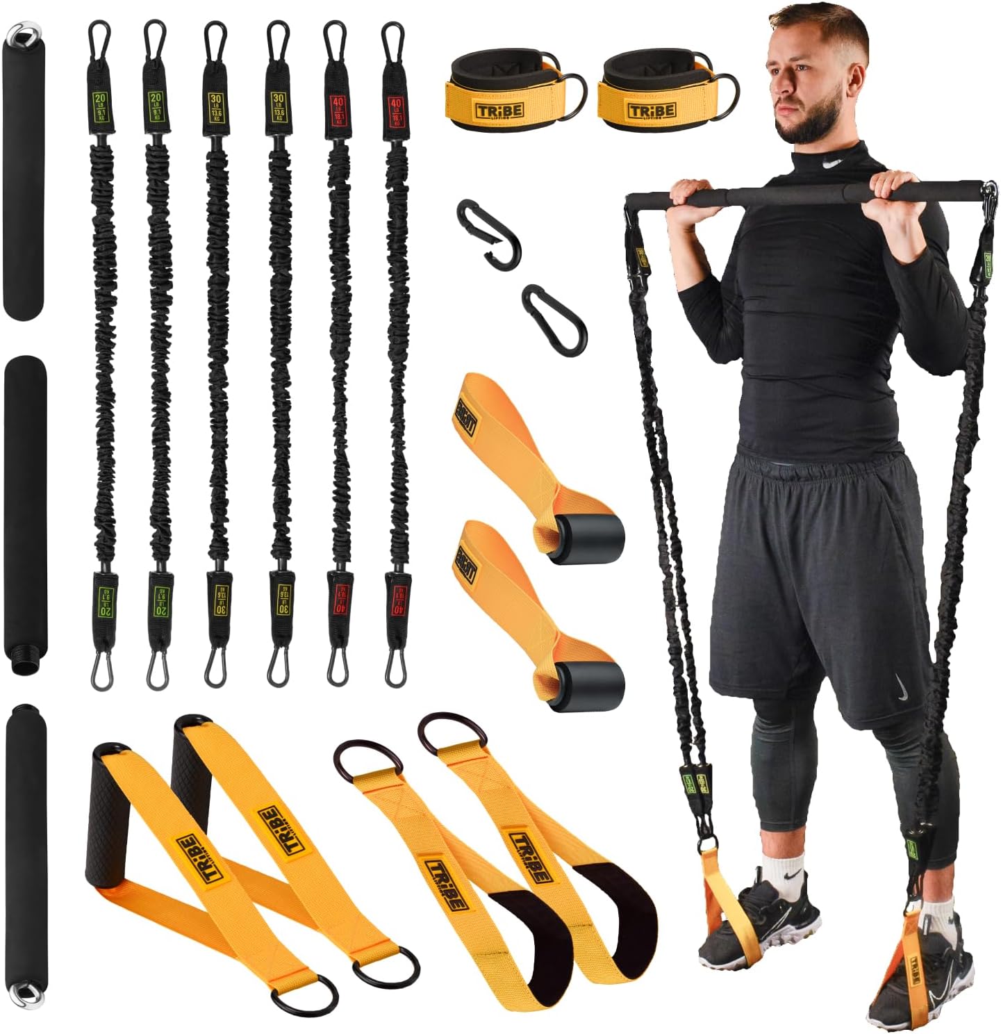 Tube Resistance Bands for Working Out Men and Women - Exercise Bands Resistance Bands Set, Resistance Band Bar, Handles, Ankle Straps, Foot Straps and Door Anchor, Tube Workout Bands