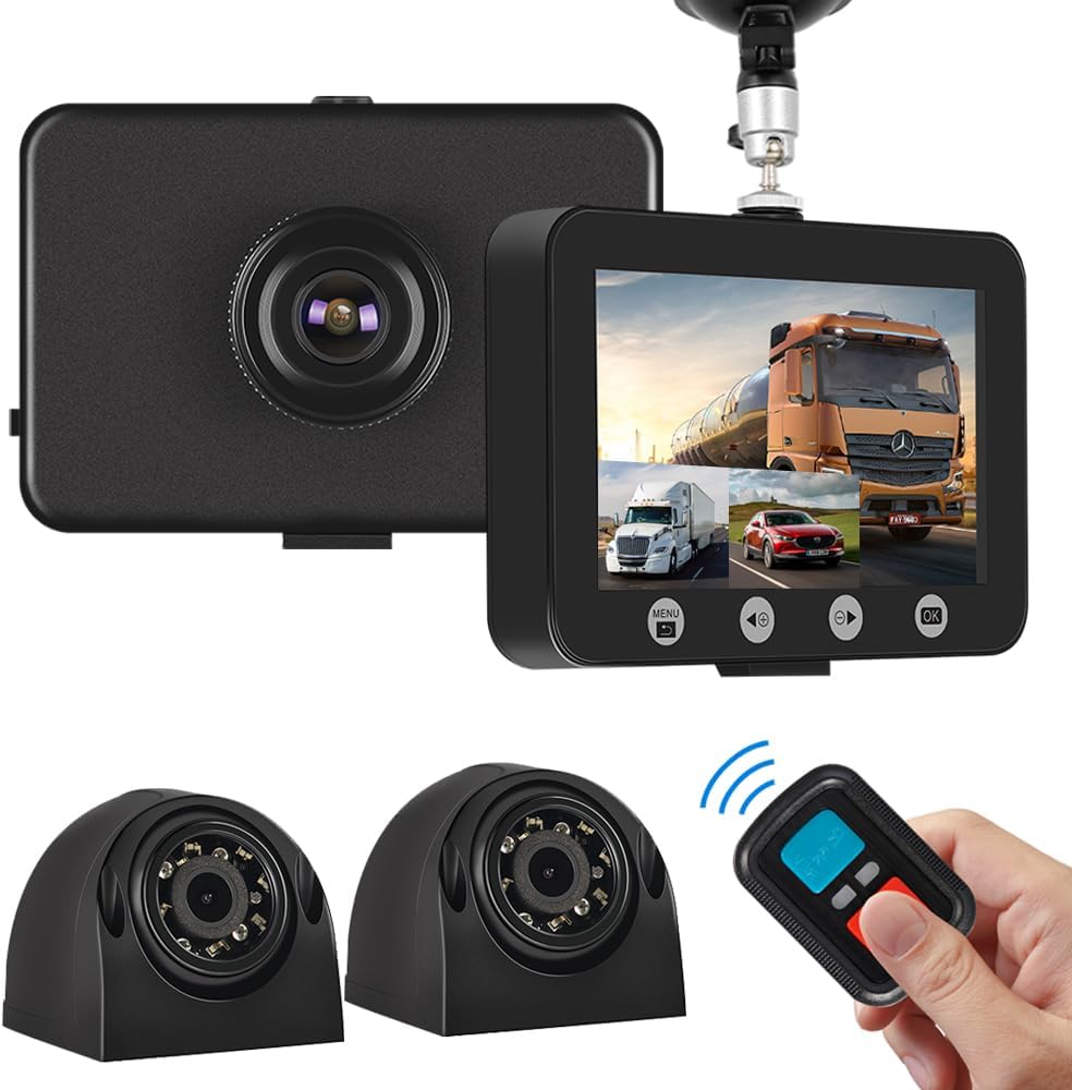 VSYSTO 3CH Truck Dash Camera DVR 4.5'' Monitor with WiFi GPS and Waterproof Backup Video Recorder- 1080P HD Front, Sides, and Rear View Security Infrared Night Vision Cameras for Truck RV Trailer Van