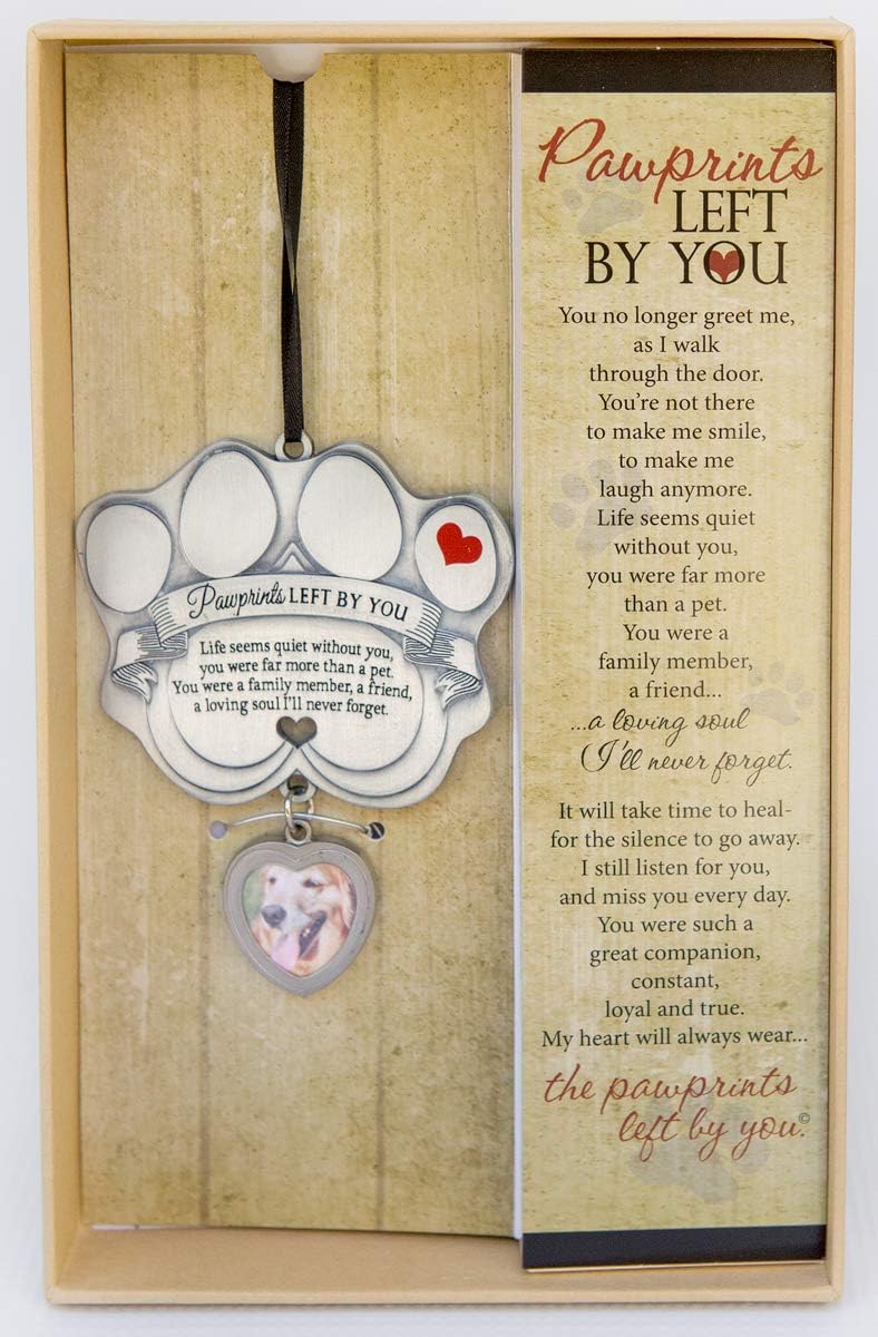 Pet Memorial Ornament - 3 Metal Casted Paw Print Design Ornament with Photo Charm - Beautiful Remembrance Gift for a Grieving Pet Owner - includes Pawprints Left by You Poem Card