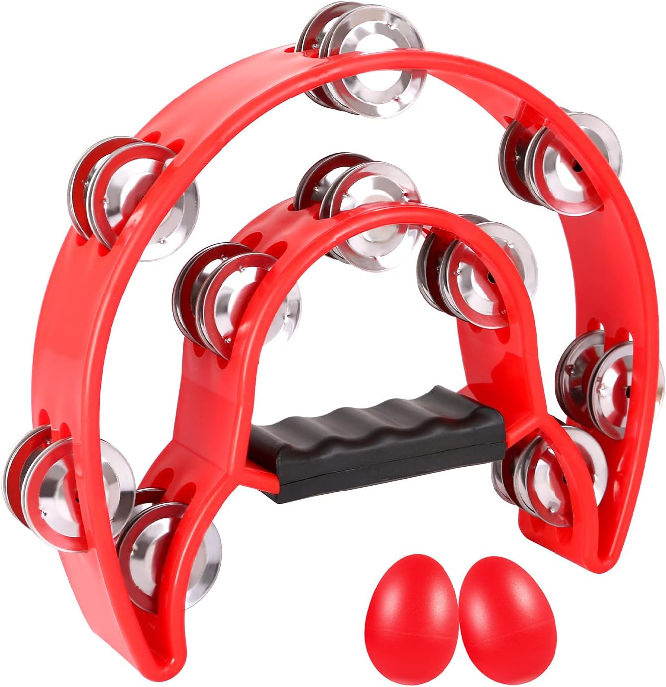 EastRock Double Row Tambourine,Metal Jingles Hand Held Percussion-Half Moon Tambourine for Kids, Adults, KTV, Party (Red)