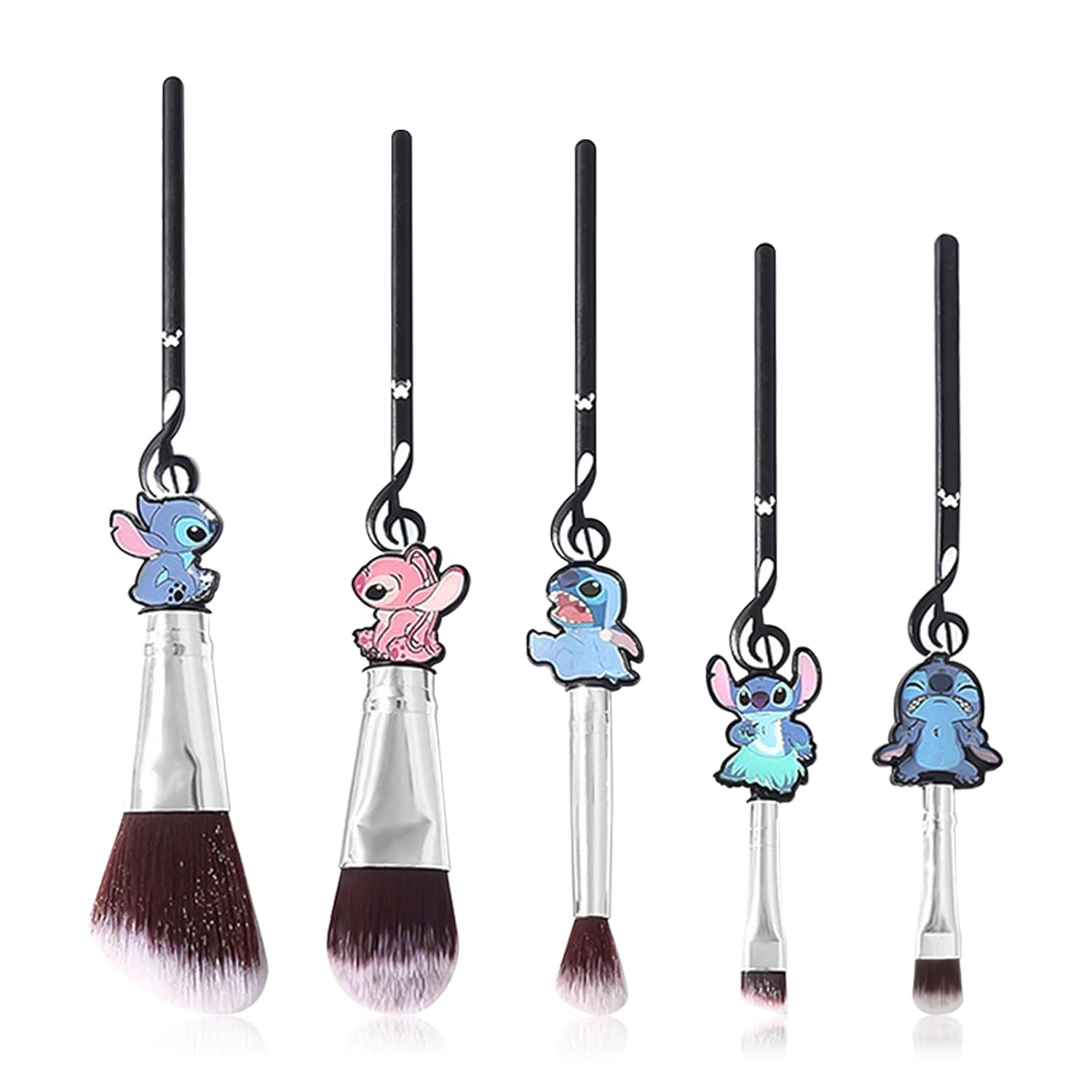 Stitch Makeup Brushes Set, WeChip Anime Stitch Make Up Brush Set Collection, Stitch Gifts for Girls Women - 5pcs Black