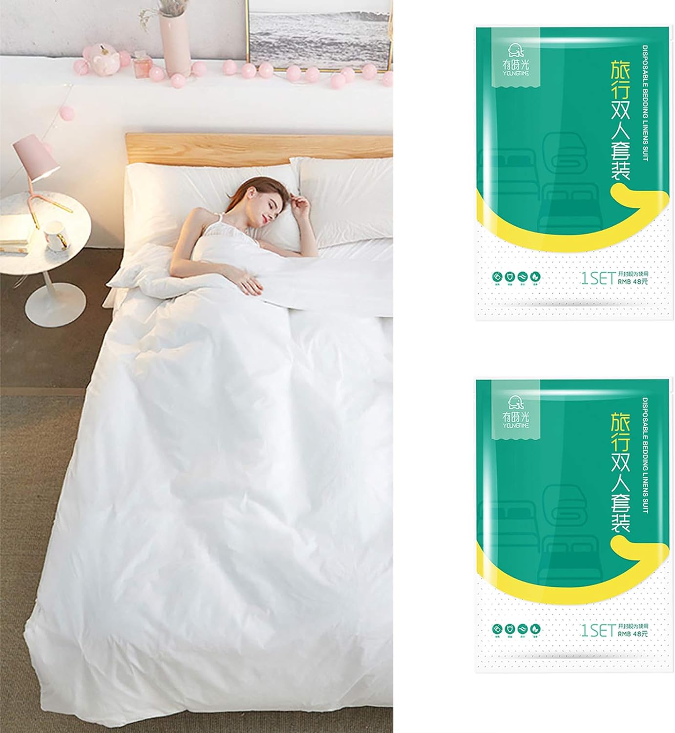 Ditind 2 Set Bed Sheets Set Disposable for Travel (8 pcs)