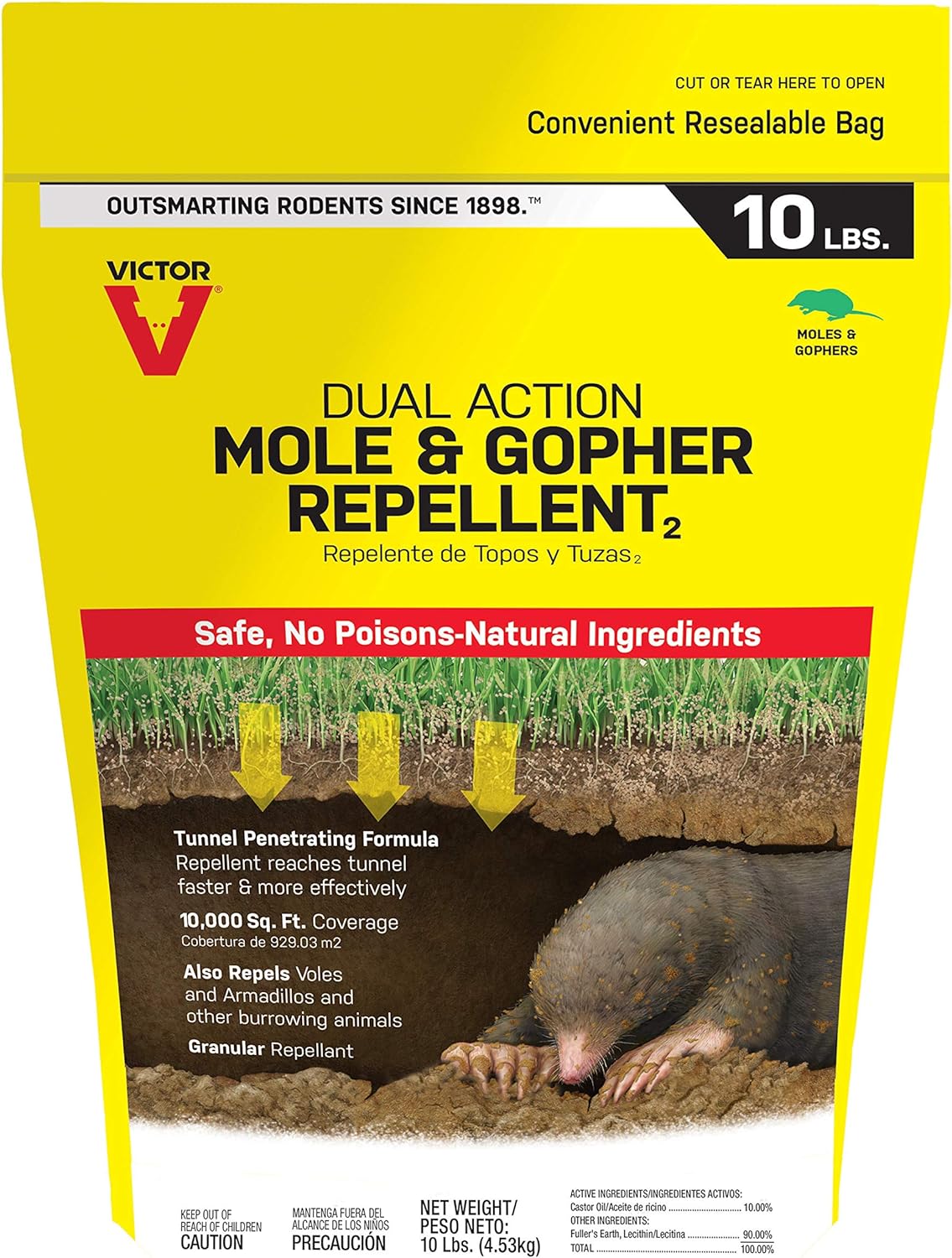 Victor M7002-2 Mole, Gopher, Vole, and Other Burrowing Animals Outdoor Repellent ,Yellow 10 Pound (Pack of 1)