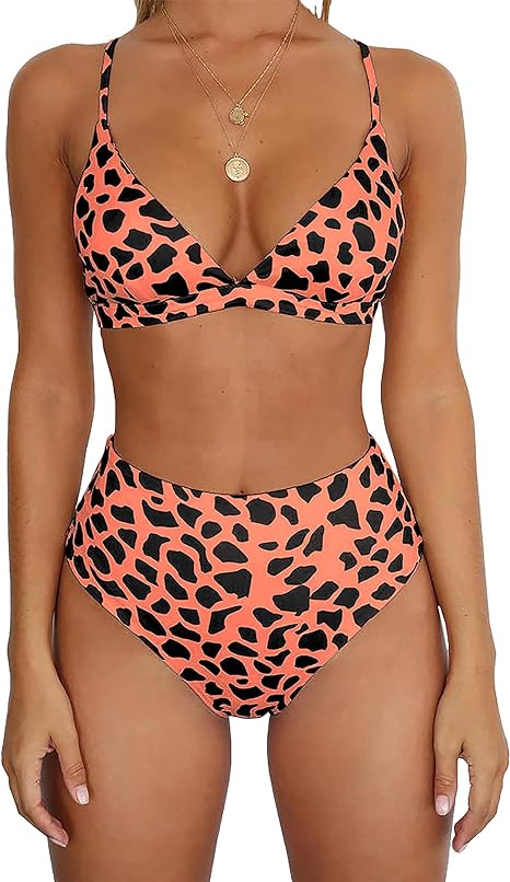 BTFBM Women' Bikini Sets 2024 Summer Two Piece Swimsuit High Waisted V Neck Triangle Bathing Suit Casual Beach Swimwear