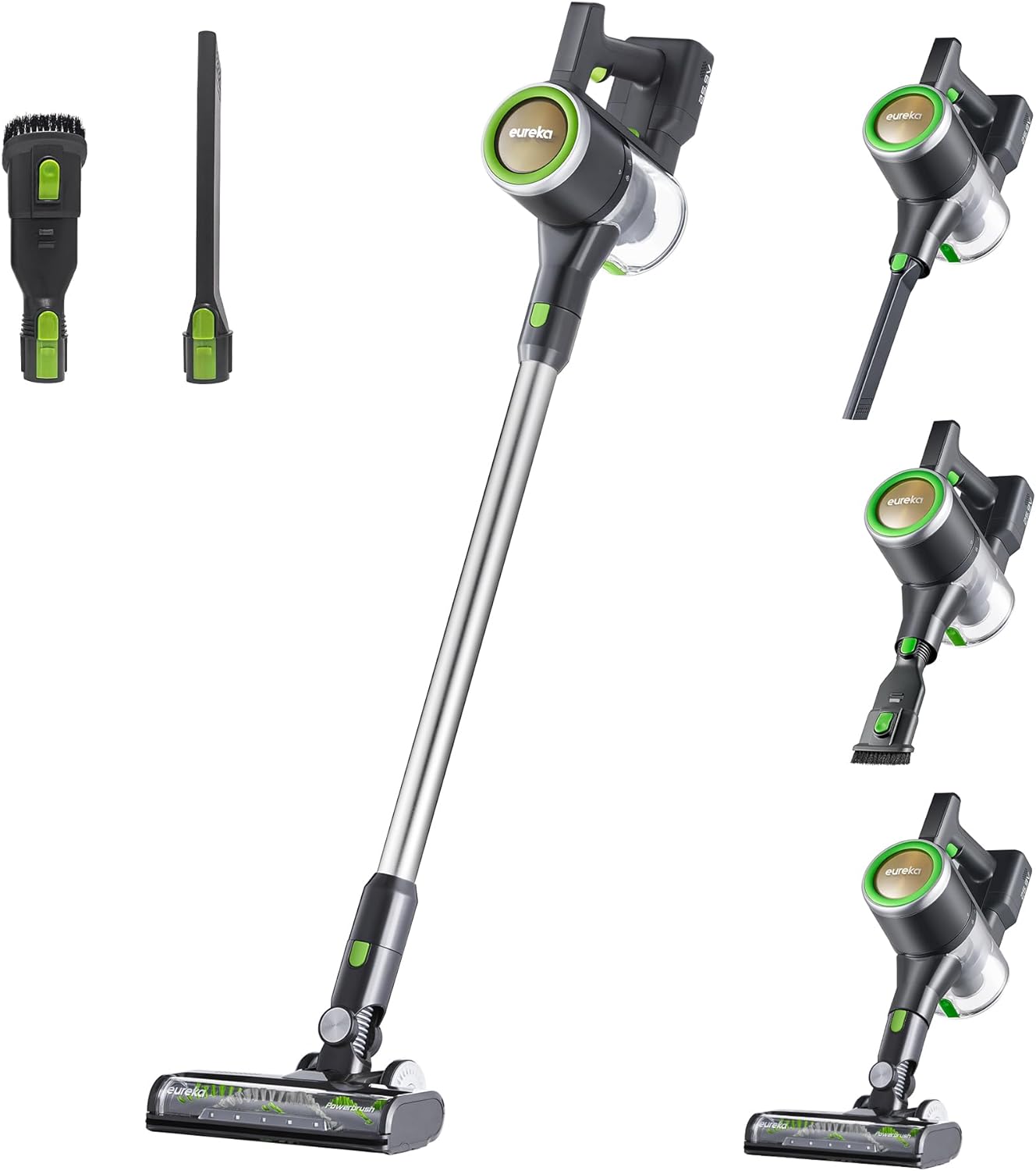 Eureka Cordless Vacuum Cleaner for Home, Stick Vacuum Cordless Rechargeable Detachable Battery, Rapid Clean Ultra Powerful Suction LED Display, 40min Runtime, NEC370GR, Green