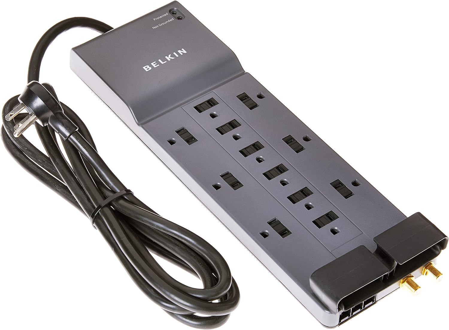 Belkin Power Strip Surge Protector - 12 AC Multiple Outlets & 8 ft Long Flat Plug Heavy Duty Extension Cord for Home, Office, Travel, Computer, Laptop & Phone Charging Brick (3,940 Joules), Pack of 3