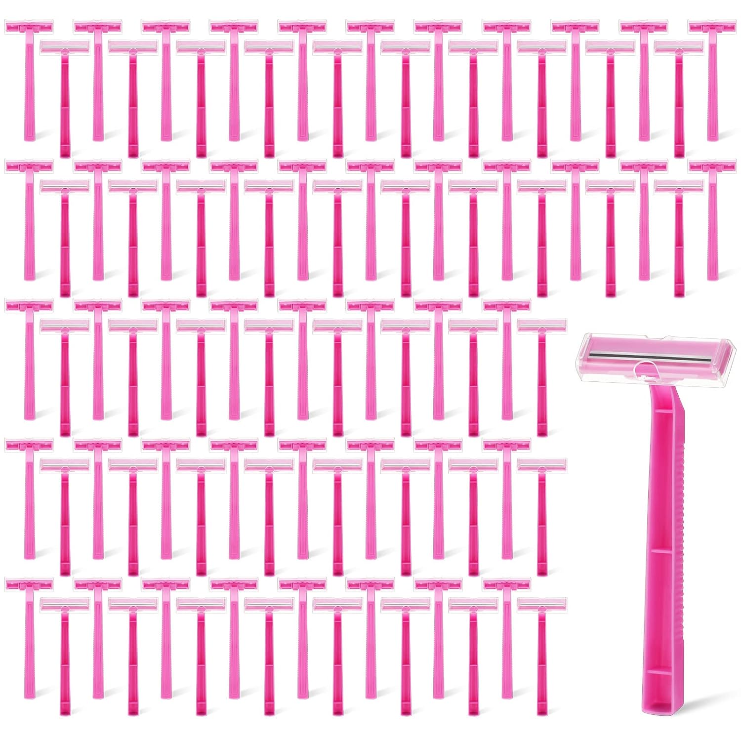 Hanaive Women' Disposable Razors Razor Blades Bulk Twin Blade Disposable Stainless Steel Hospitality Quality Shaver Multipurpose Portable Shave Razor Manual for Bathing Hotel Travel (100, Pink)