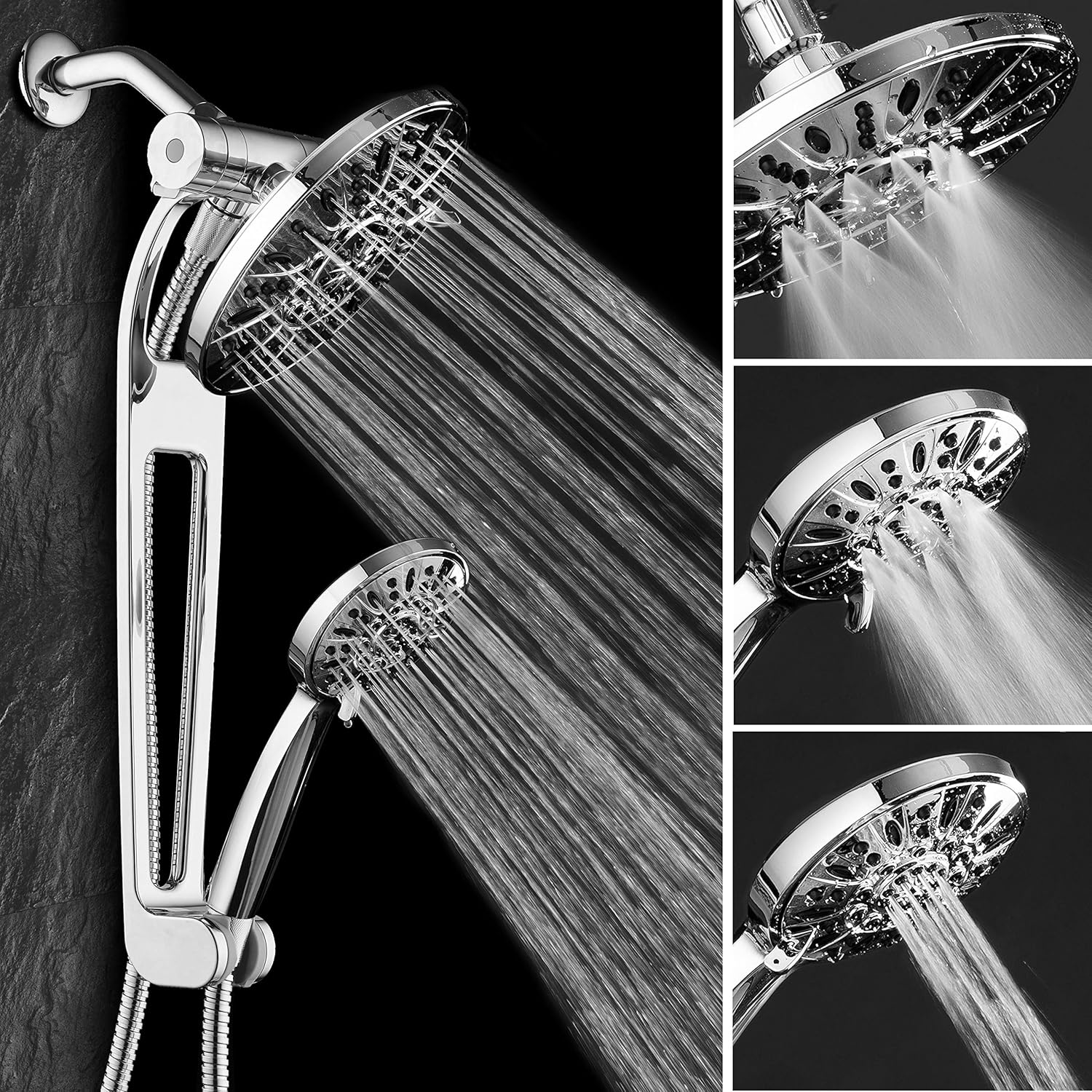 AquaDance High-Pressure 48-mode 3-way Shower Spa Combo with Adjustable 18 Extension Arm for Easy Reach & Mobility Enjoy Luxury 7 Rain & Handheld Shower Head Separately or Together-All-Chrome Finish