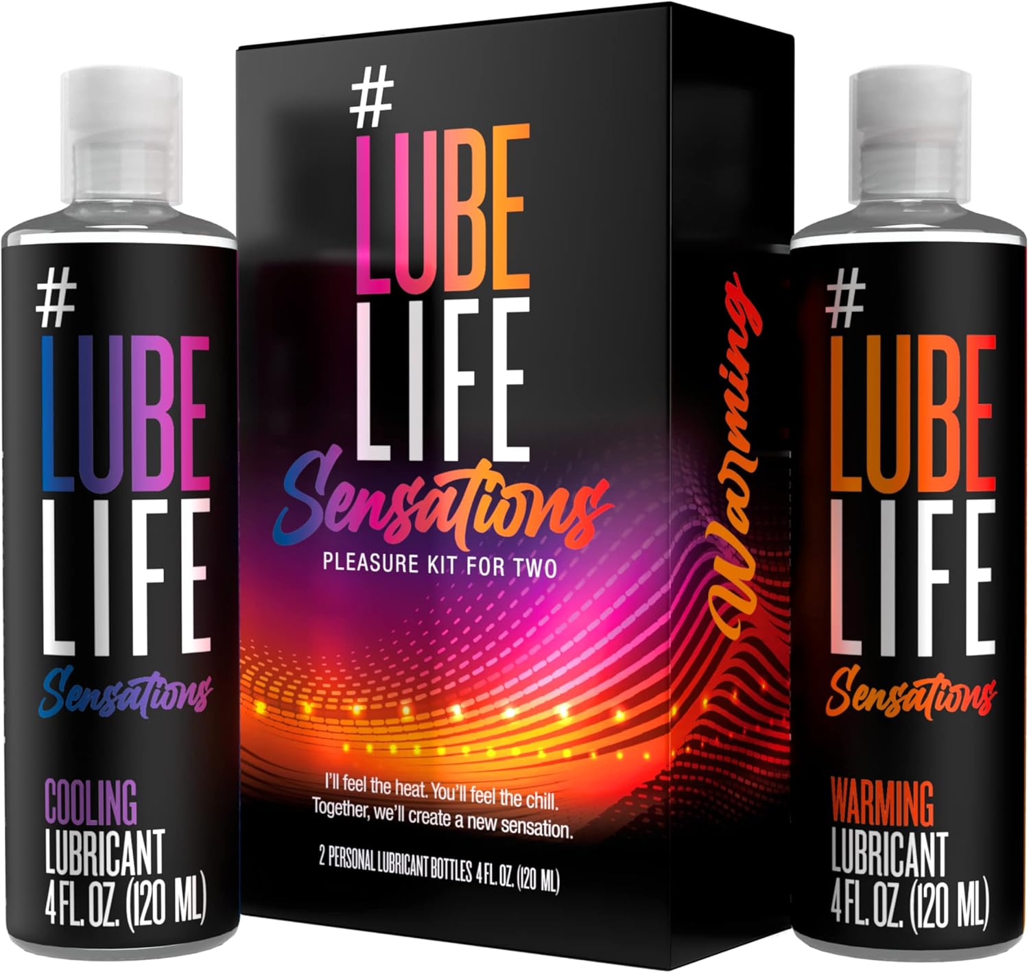 Lube Life Sensations Pleasure Kit Water Based Cooling & Warming Personal Lubricant, for a Tingling and Invigorating Intimate Experience, Lube for Men, Women & Couples, 4Fl Oz (Pack of 2)