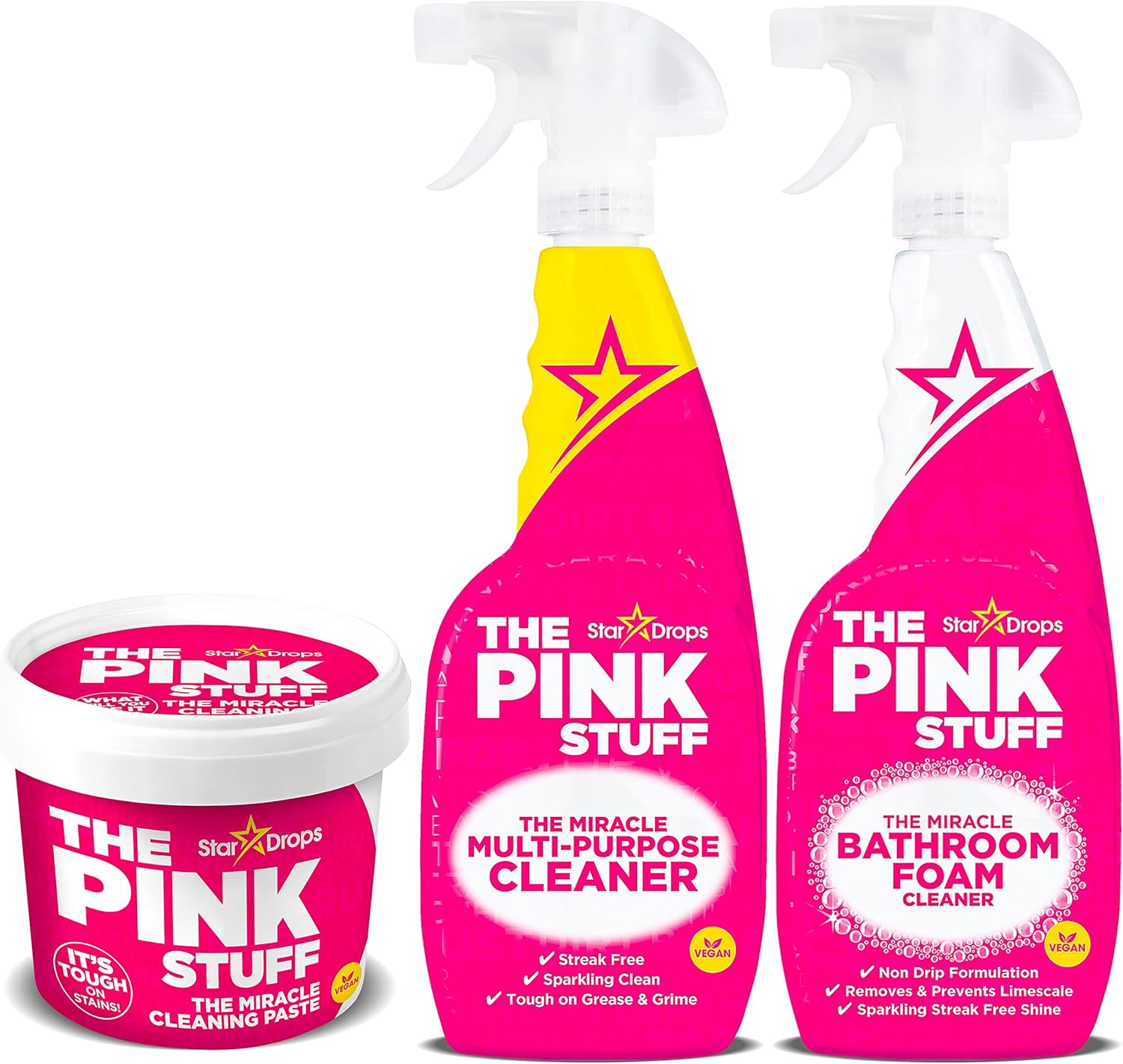 Stardrops - The Pink Stuff - The Miracle Cleaning Paste, Multi-Purpose Spray, And Bathroom Foam 3-Pack Bundle