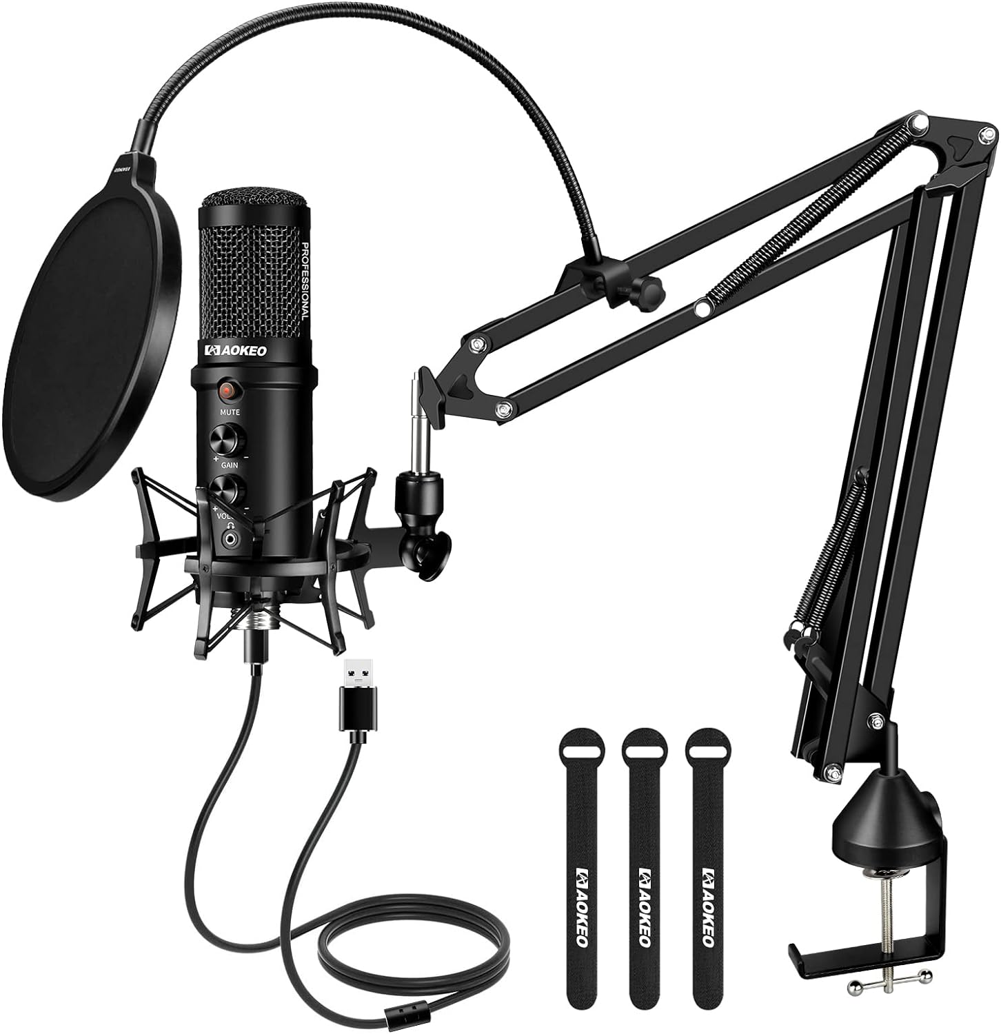 Aokeo USB Condenser Microphone, 192kHZ/24bit Professional PC Streaming Podcast Cardioid Microphone Kit with Boom Arm, Shock Mount, Pop Filter, for Recording, Gaming, YouTube, Karaoke, Skype,Discord