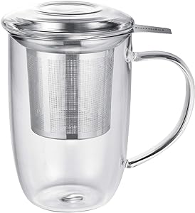 3020.04 Glass Tea Mug with Infuser and Lid, Tea Cup, Clear, 18 OZ, GM004