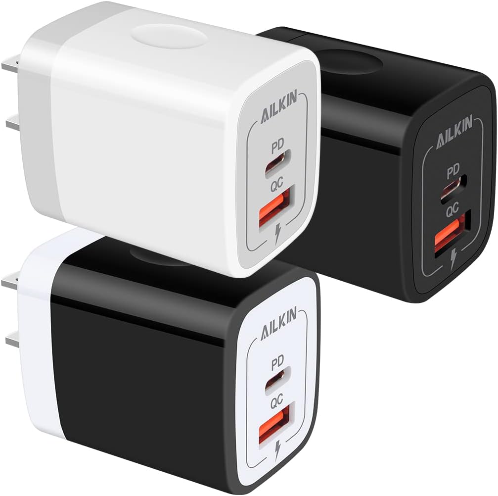 [3Pack/20W] USB C Charger Adapter, Dual-Port PD USBC Wall Charger Block for iPhone 15 Pro 14 13 12 11 10 X XR XS Max, Type C Brick Power Box Quick Charge 3.0 Cargador Cube Base for Samsung Galaxy S23+