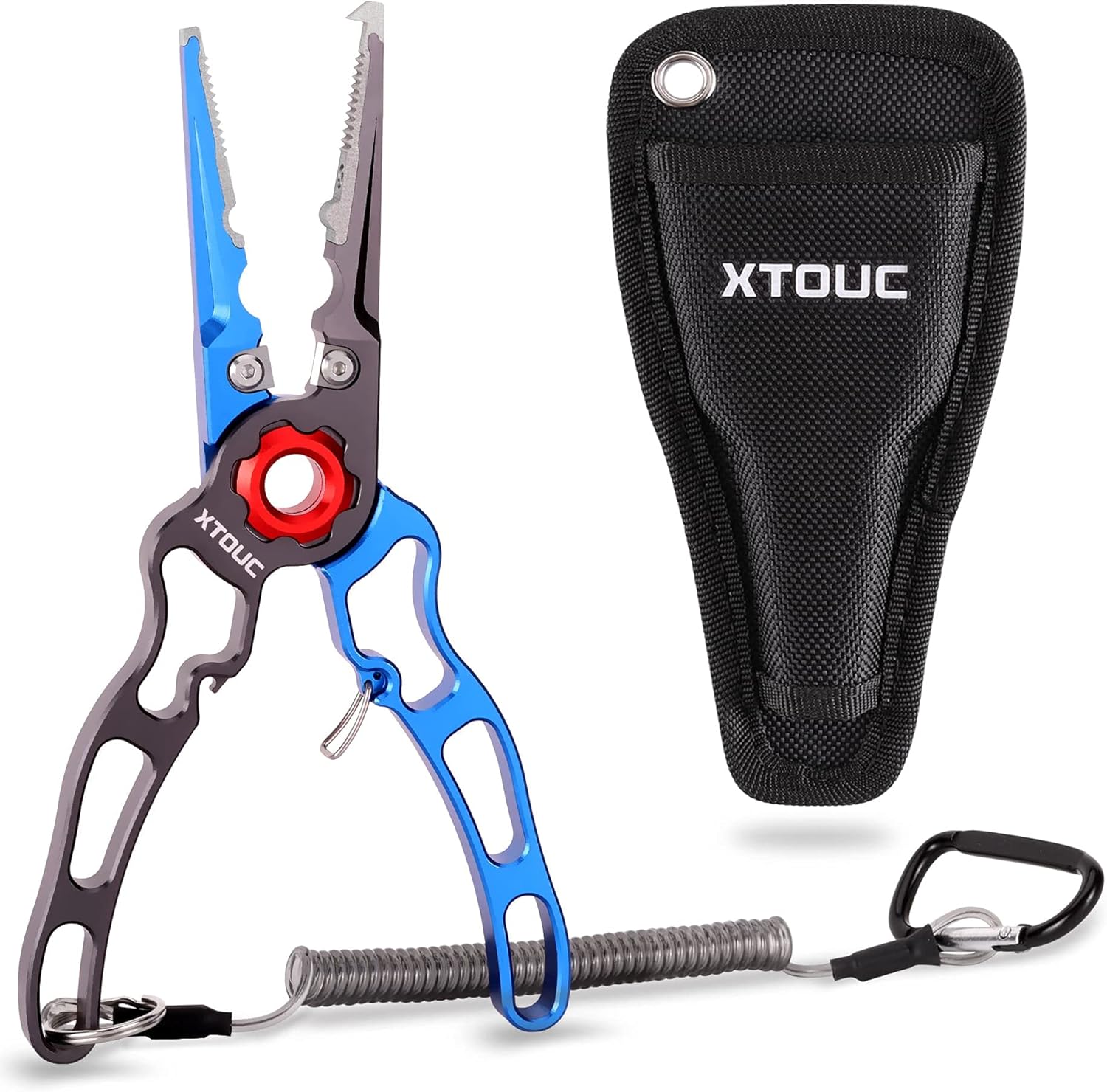 Fishing Pliers, Titanium Alloy Clamp Head Fishing Gear,Saltwater Resistant Fishing Tools, Hook Remover Braid Line Cutting and Split Ring Pliers, with Sheath and Lanyard