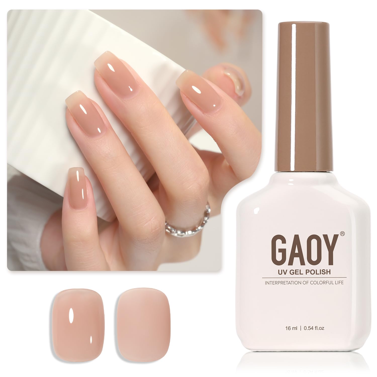 GAOY Jelly Nude Gel Nail Polish, 16ml Sheer Natural Translucent Gel Polish, UV Light Cure for Nail Art DIY, 1716 Neutral Nude