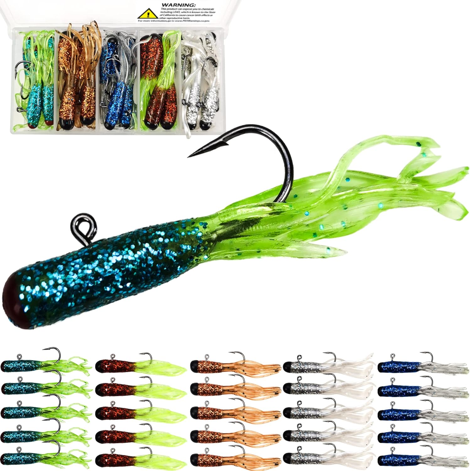 Tube Baits Tube Jigs Heads Swimbaits Kit, Pre-Rigged Tubes Lure Soft Plastic Fishing Grub Worm, Tube Bait Hooks Crappie Jigs Crappie Lures Tackle for Bass Trout Freshwater Saltwater Fishing