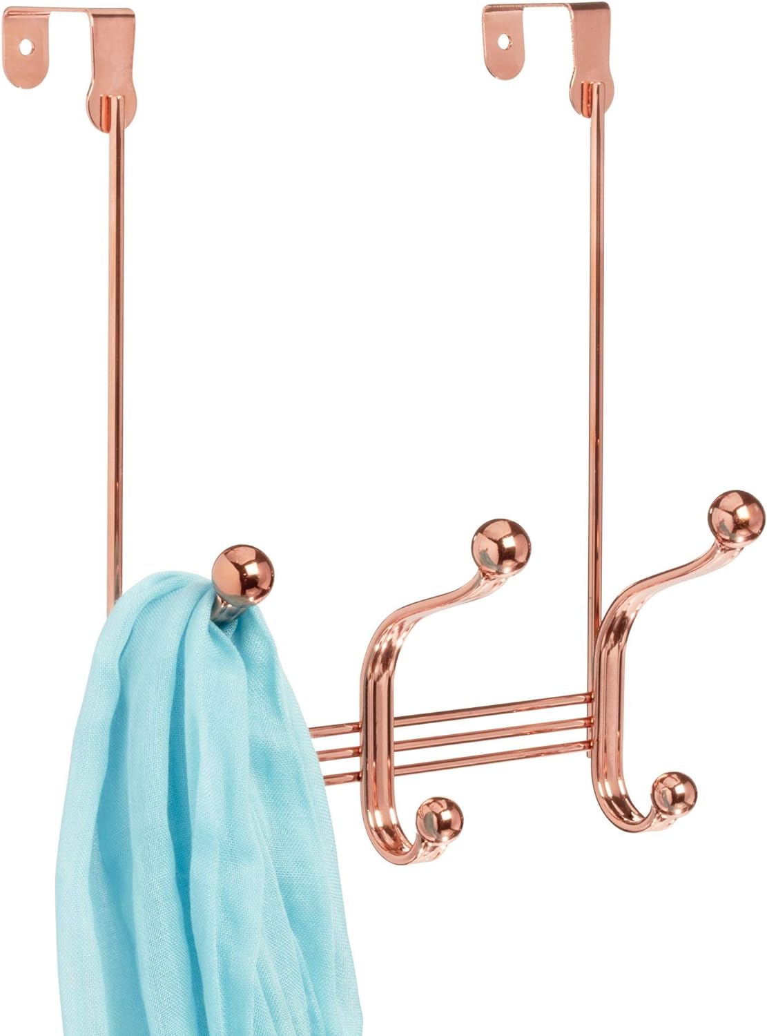 iDesign York Metal Over the Door Organizer, 3-Hook Rack for Bedroom, Closet, Bathroom, 4 x 8.3 x 11, Rose Gold