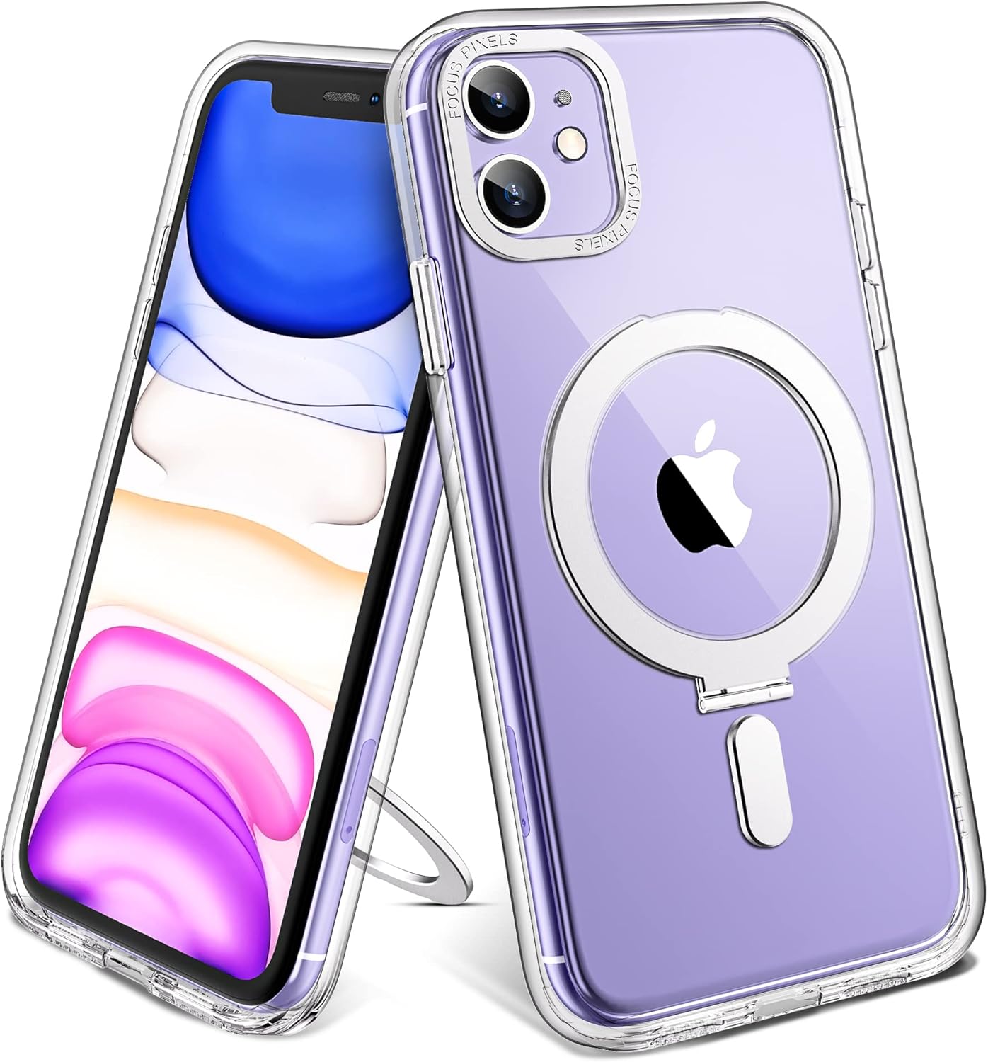 for iPhone 12 & 12 Pro Phone Case with Magnetic Ring Stand, iPhone 12 & 12 Pro Case 6.1 Compatible with Magsafe for Men Women, Clear