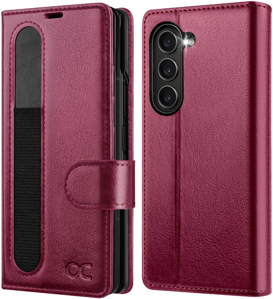 OCASE Compatible with Samsung Galaxy Z Fold6 Wallet Case with S Pen Holder, PU Leather Flip Folio, Card Slots, RFID Blocking, Kickstand, Phone Cover for Galaxy Z Fold 6 2024-Classic Burgundy