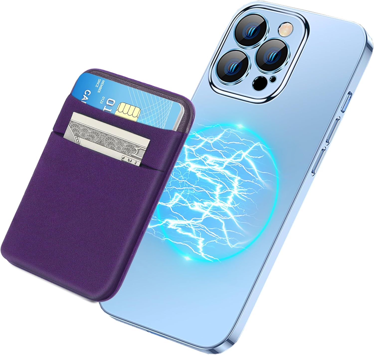 SHANSHUI Wallet for Magsafe, Stretchy Magnetic Phone Wallet Card Holder for Back of Phone Compatible with iPhone 15/14/13/12 Mini/Plus/Pro/Pro Max - Purple