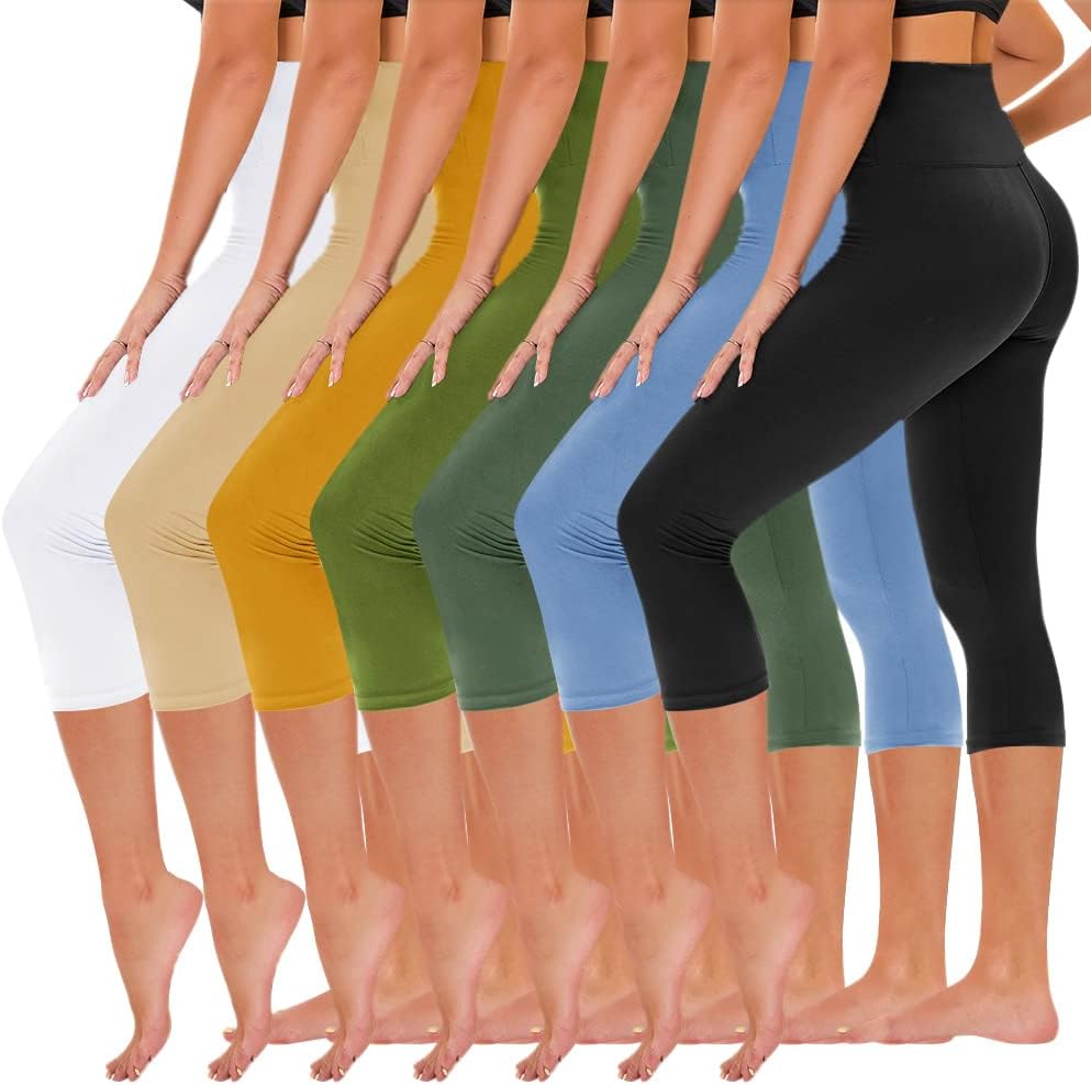 TNNZEET 7 Pack Leggings for Women - High Waisted Yoga Pants with Pockets Black Leggings Women Full Length &amp; Capri