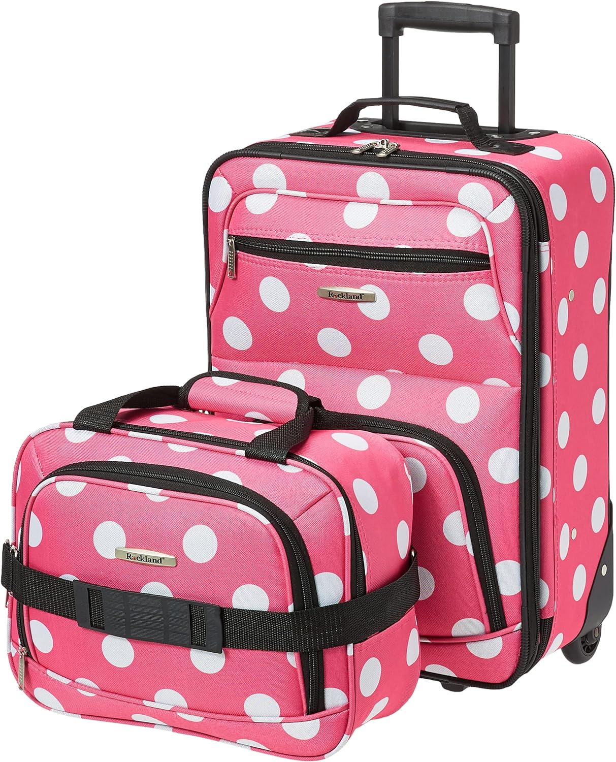 Rockland Fashion Softside Upright Luggage Set, Expandable, Pink Dots, 2-Piece (14/19)