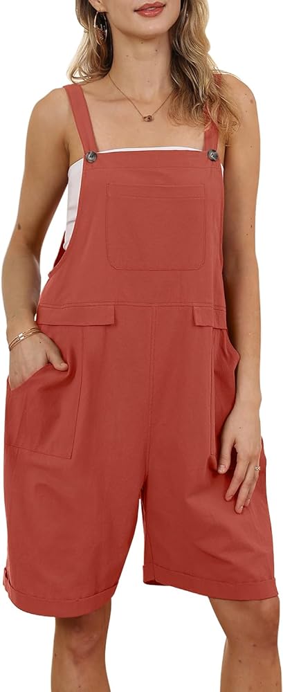 YESNO Women's Short Overalls Summer Casual Bib Shortalls Rompers Adjustable Straps Jumpsuits with Pockets PV9TYP2