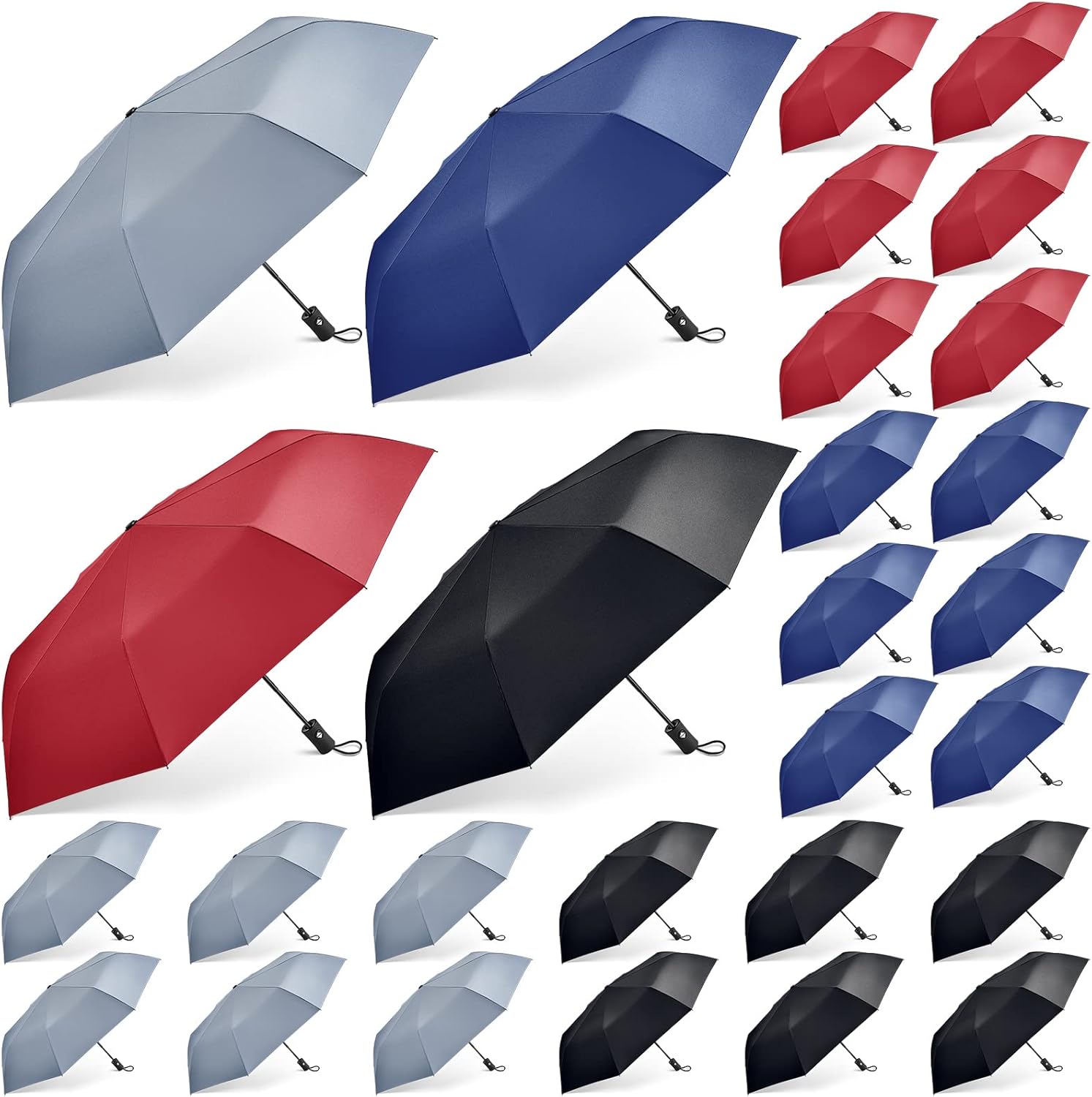 Amylove 24 Pcs Windproof Travel Compact Umbrella Auto Open and Close Umbrellas Wind Resistant Folding Umbrella for Rain Automatic Travel Umbrella Portable Collapsible Umbrella for Men Women, 4 Colors