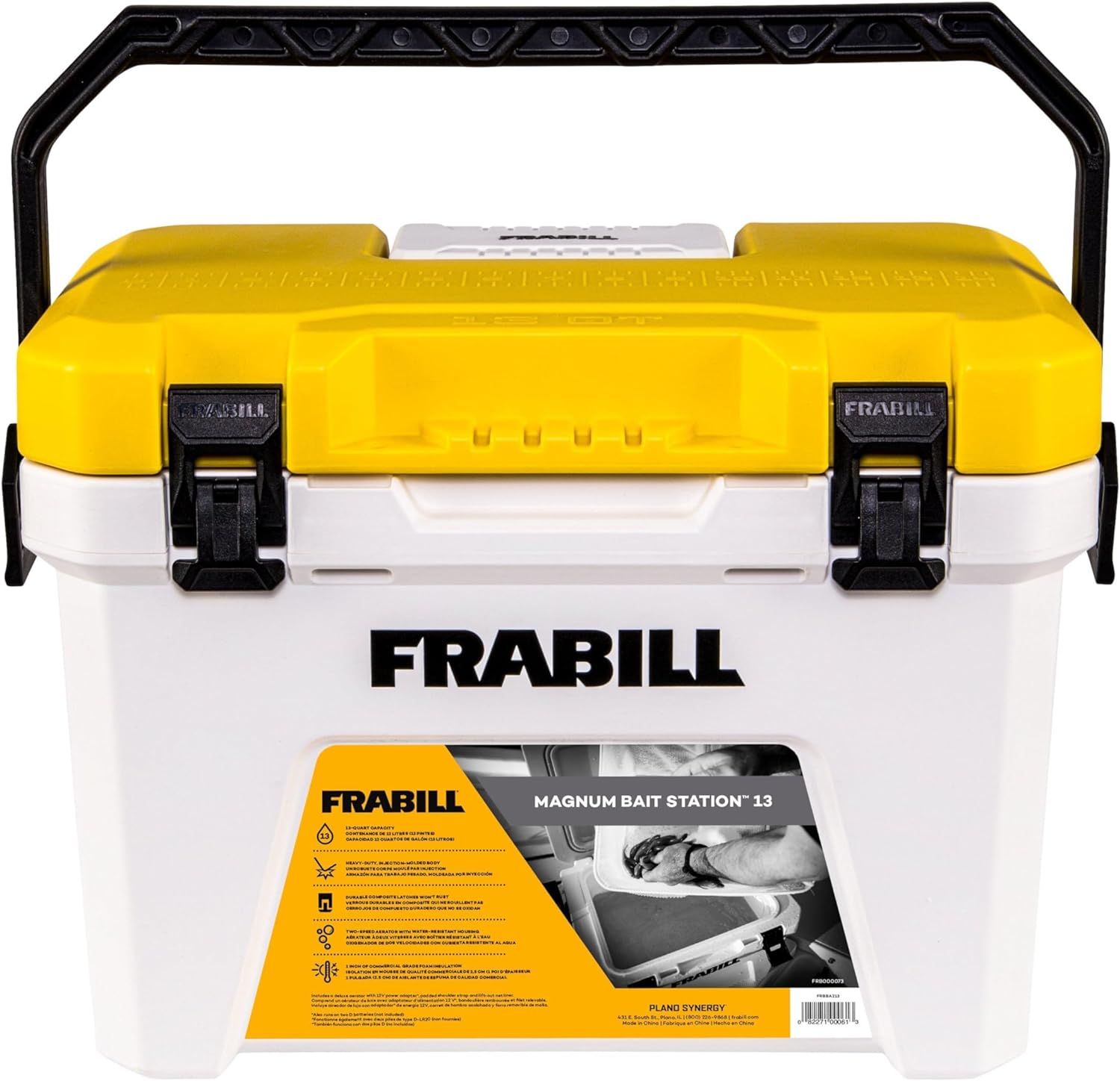 Frabill Magnum Bait Station 13 Quart Live Bait Well, White and Yellow