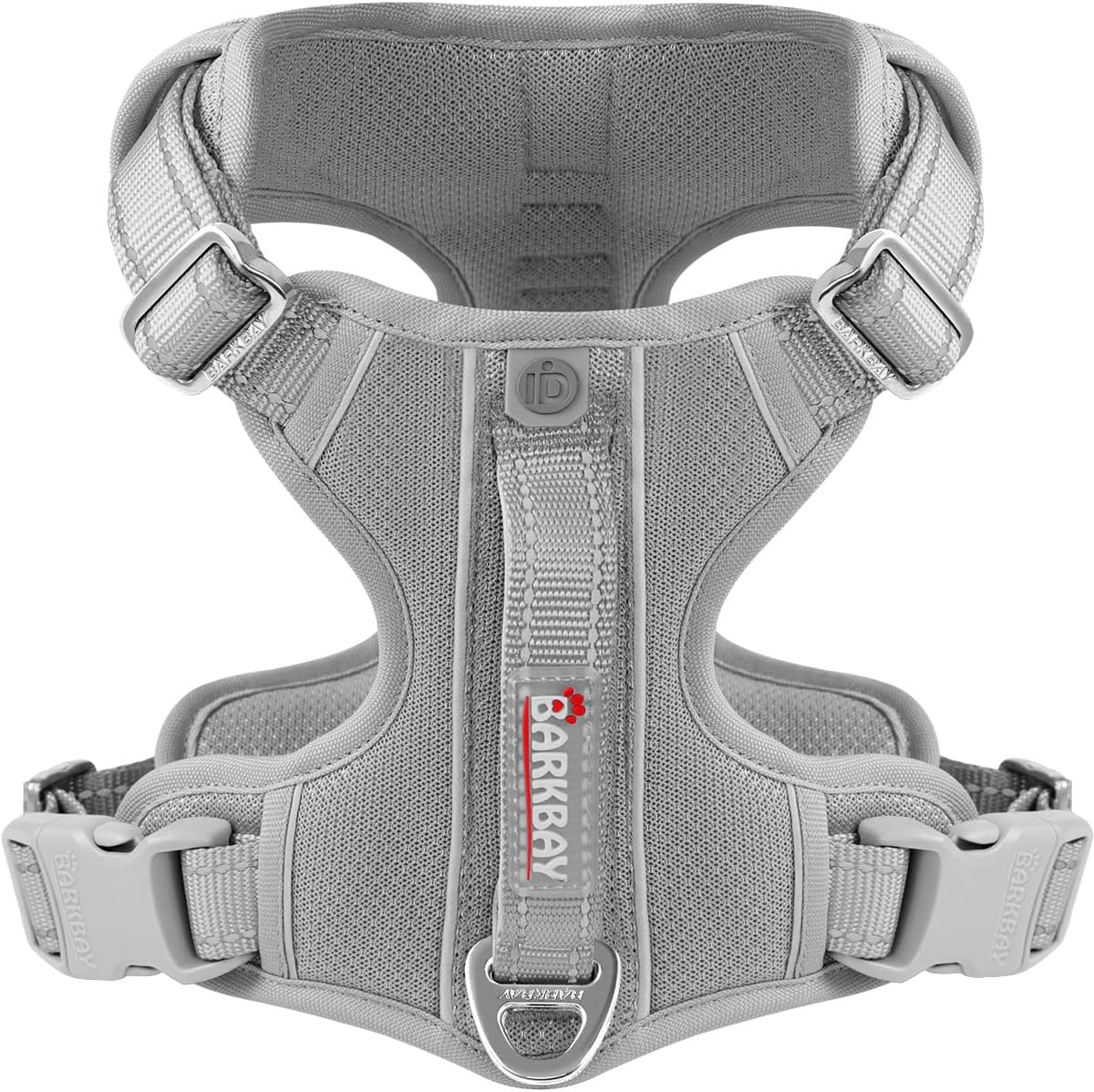 BARKBAY Dog Harness No Pull with ID Tag Pocket - Heavy Duty, Reflective, Easy Control for Large Dogs (Grey,L)