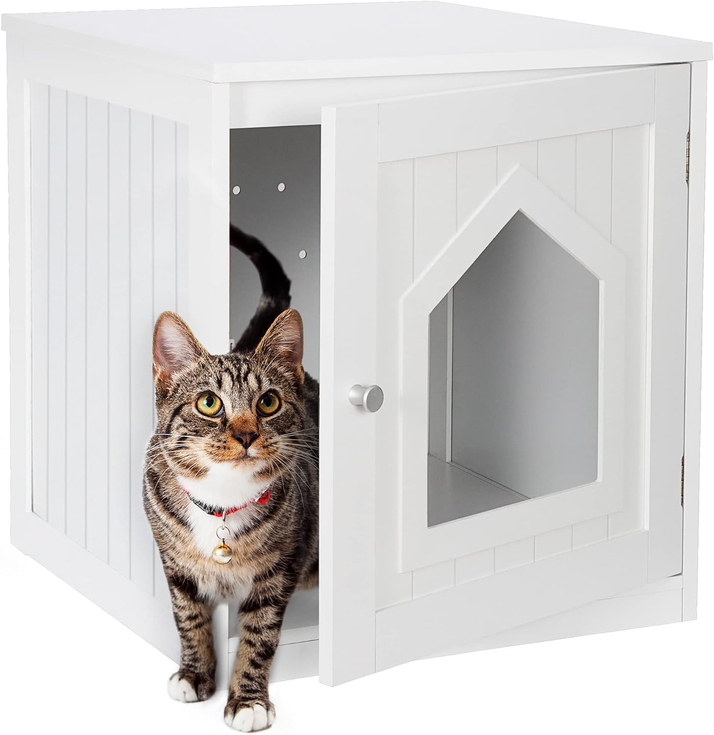 Nova Microdermabrasion Cat Litter Box Enclosure Hidden Kitty Litter Box Furniture Indoor Cat Box Cabinet Cat House & Side Table Nightstand Cat Washroom (White)