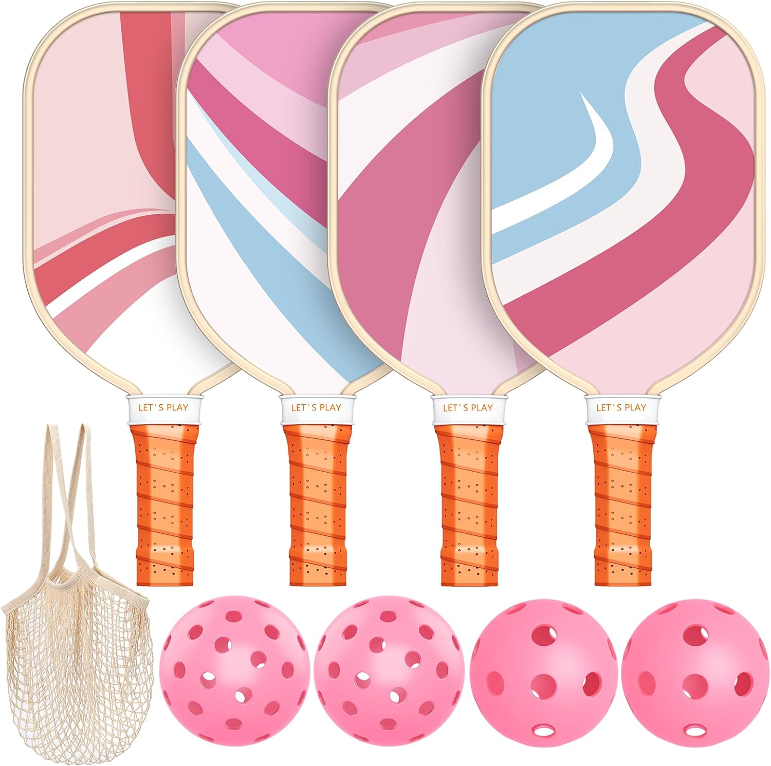 Pickleball Paddles, USAPA Approved Premium Wood Pickleball Set of 4 with 4 Pickleball Balls and 1 Carry Bag Pickleball Rackets with Ergonomic Cushion Grip for Beginner & Pros Gifts for Men Women Youth