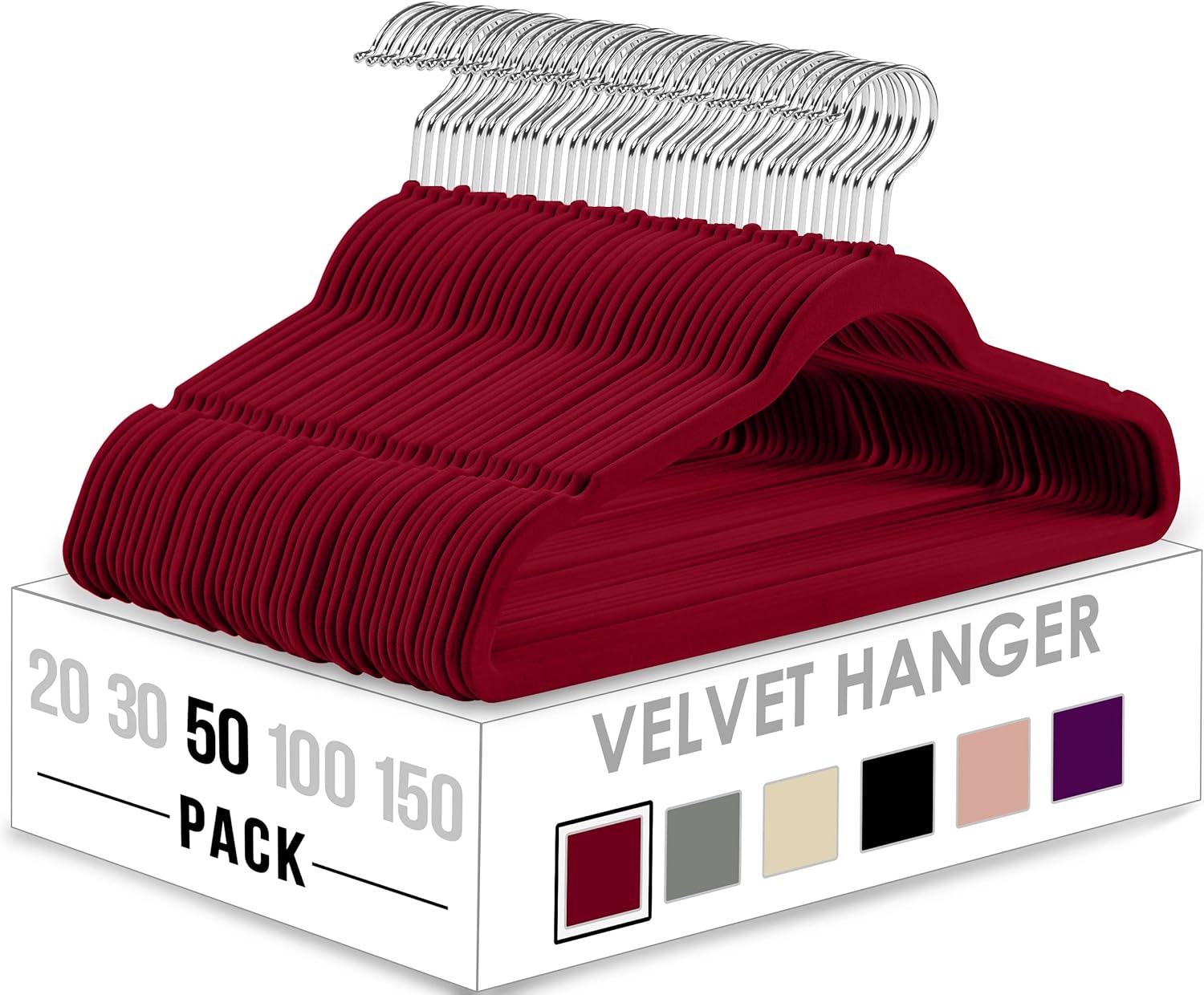 Utopia Home Velvet Hangers 50 Pack - Non-Slip Clothes Hangers - Burgundy Hangers - Suit Hangers with 360 Degree Rotatable Hook - Heavy Duty Coat Hangers - Pants Hangers