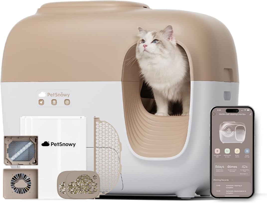 (2024 Premium Version with Mini Mesh) Snow  Self Cleaning Automatic Litter Box with Odor Free TiO2 System Automatic Cat Litter Box Self Cleaning for 3.3-20 lbs