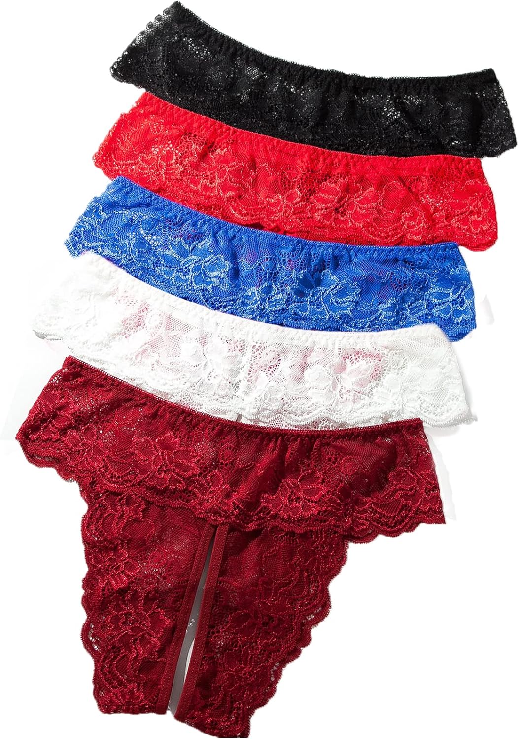 Justgoo Womens Sexy Thongs Lace Panties Underwear Low Rise Plus Size Underpants Pack of 5