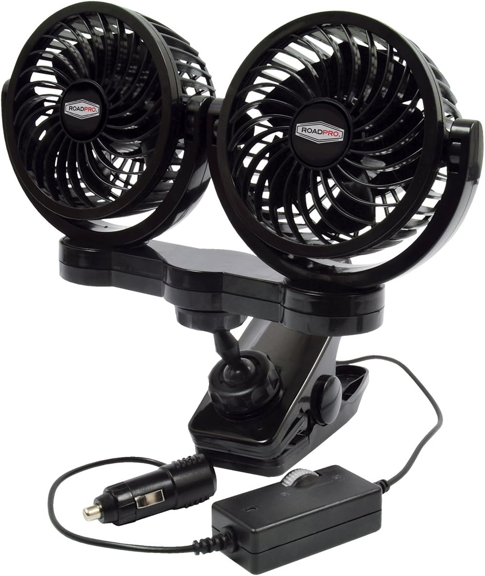 RoadPro RPSC8572 12-Volt Dual Fan with Mounting Clip, Black, 10X7X12