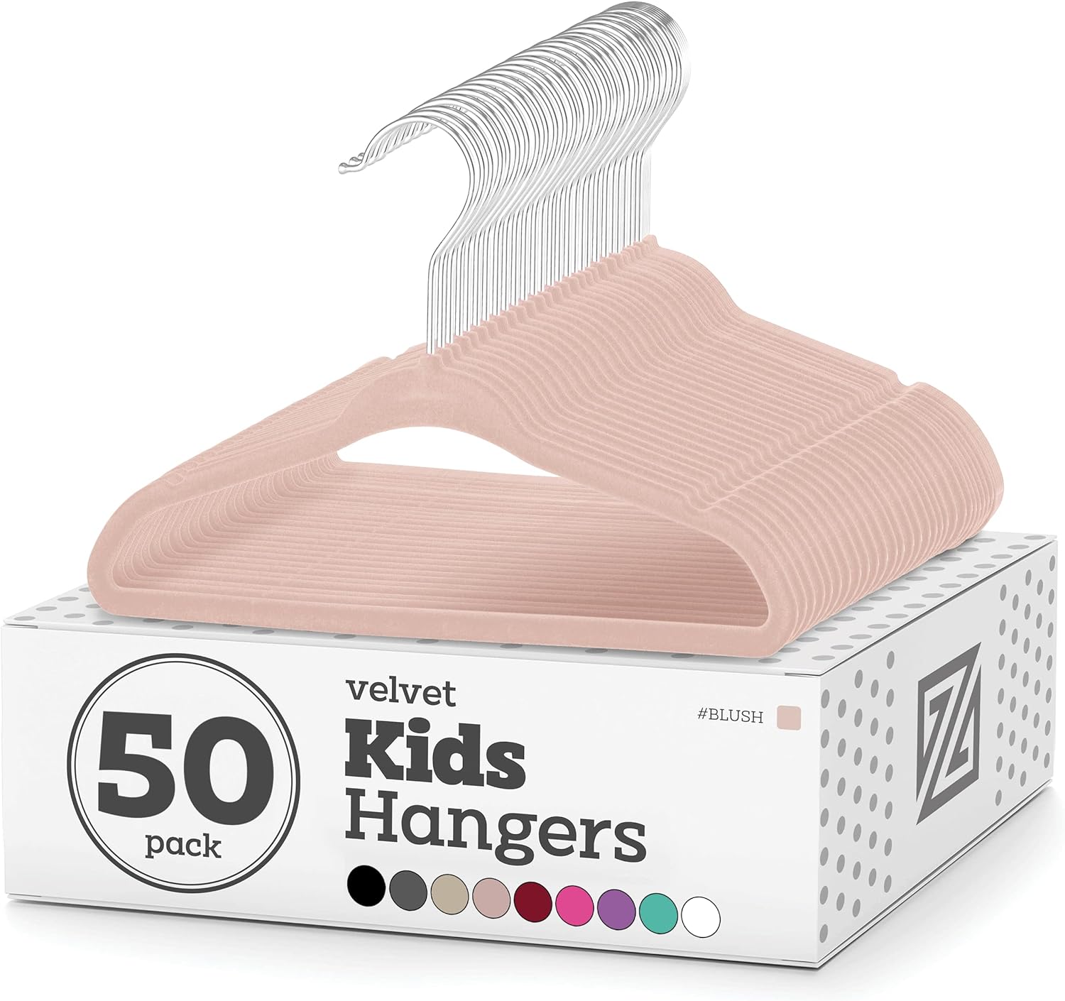 Zober Velvet Kids Hangers for Closet - Pack of 50 Non Slip Childrens Hangers for Shirts, Pants & Dresses w/Swivel Hook - Durable Kids Clothes Hanger w/Notches - Small Hangers - Blush