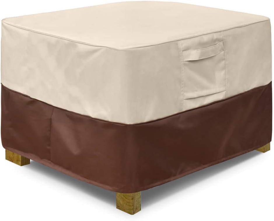 Vailge Square Patio Ottoman Cover, Waterproof Outdoor Ottoman Cover with Padded Handles, Patio Side Table Cover, Heavy Duty Outdoor Furniture Covers(Medium,Beige&Brown)