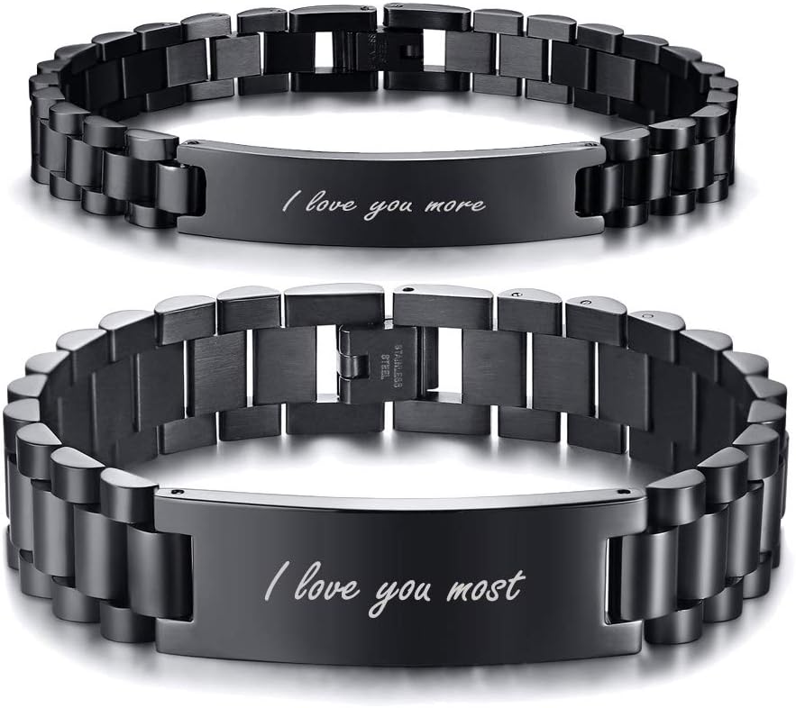 MEALGUET His & Hers Stainless Steel Love Quote I Love You More Most Couple Link Bracelets Wristband for Men, Love Gift for Valentine' Day Birthday