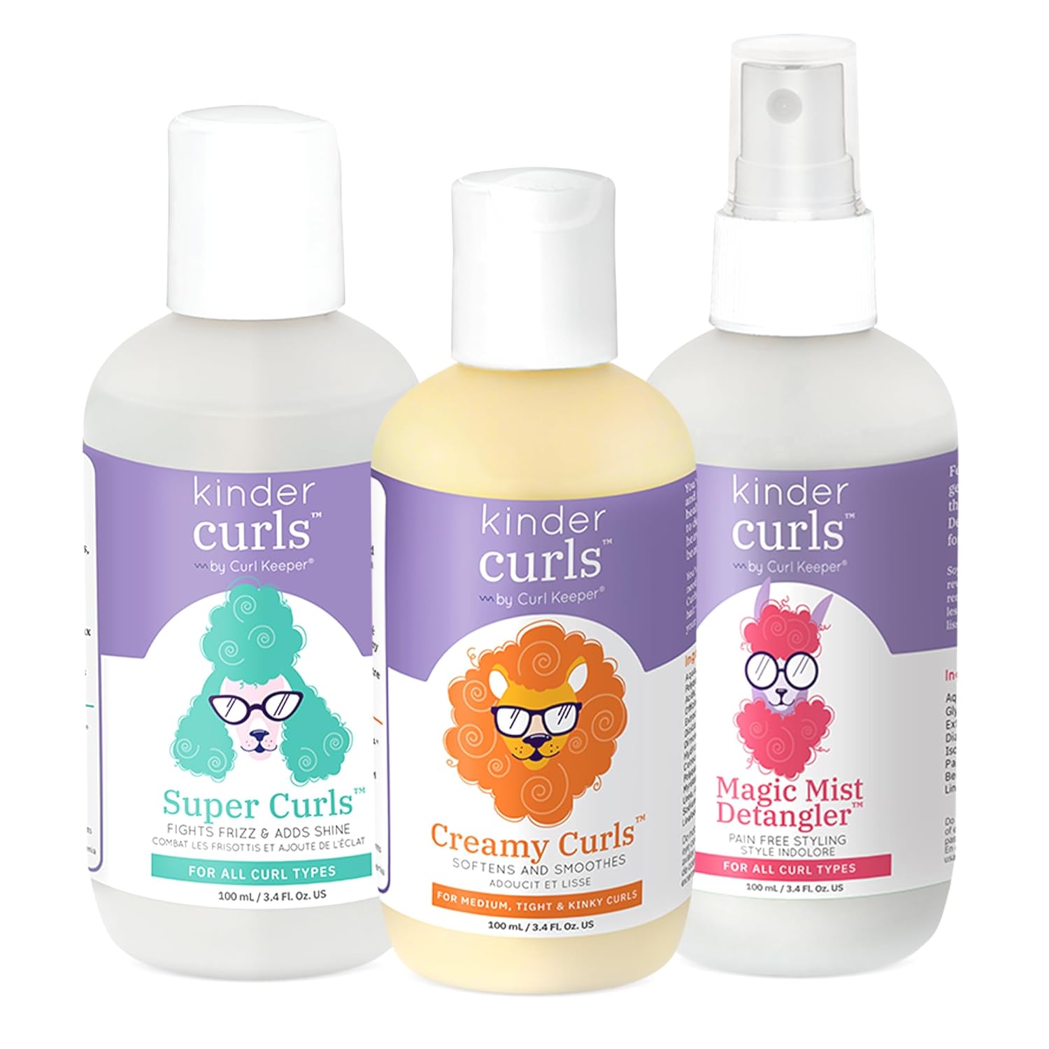 Curl Keeper Kinder Curly Hair Travel Set for Kids - Super Curls Styler Hair Cream, Magic Mist Hair Detangler Spray & Curl Cream for Kids, ( 3-Pack, 3 oz each) - Curly Hair Products for Natural Beauty