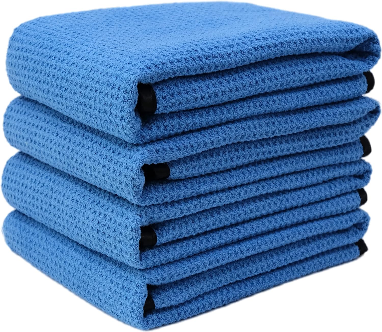 POLYTE Elite Microfiber Drying Towel (16x24, 4 Pack, Waffle, Blue)