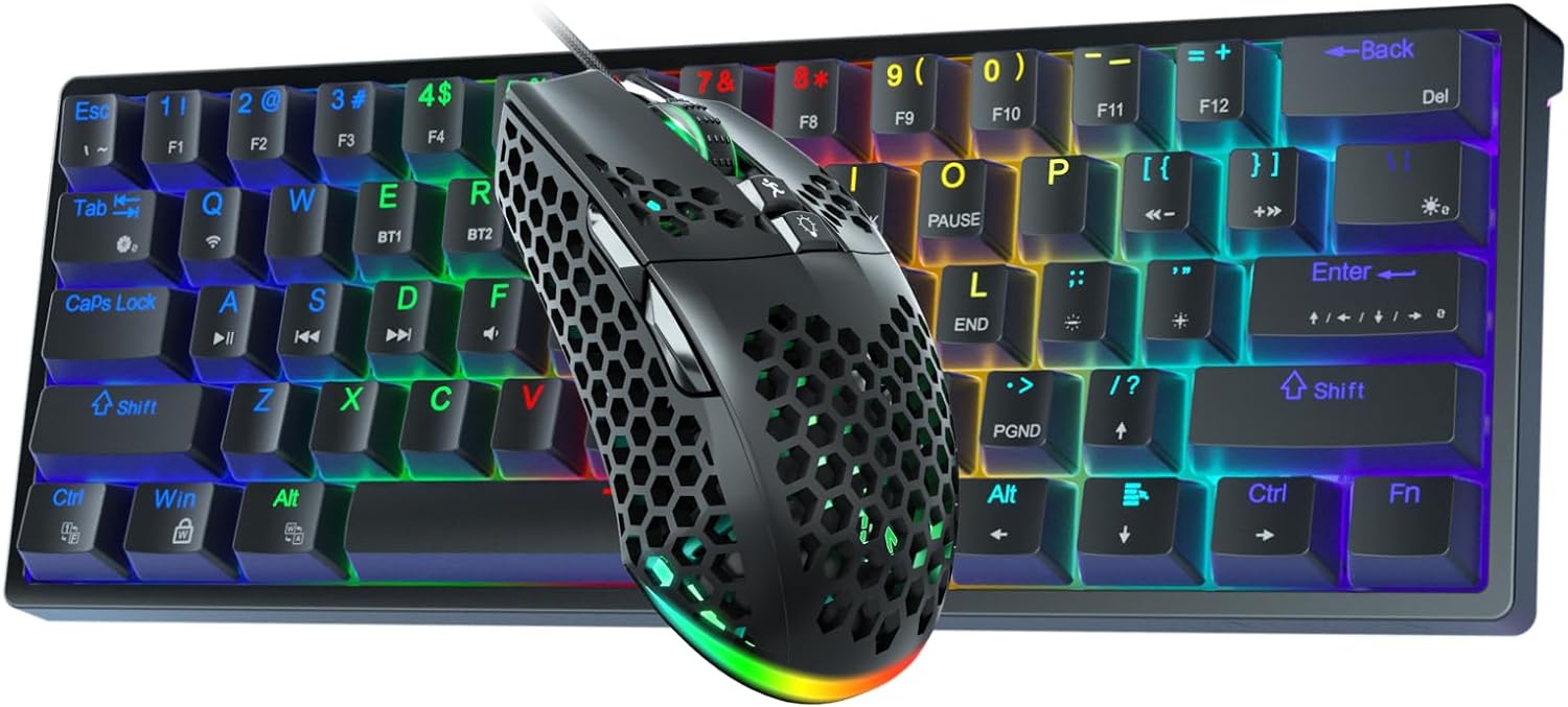 SM600 Wireless Gaming Mouse with Tri-Modes(BT5.1+BT5.1+2.4G),Rechargeable RGB Wireless Mouse with Honeycomb Shell,Side Buttons Computer Gaming Mice,Black