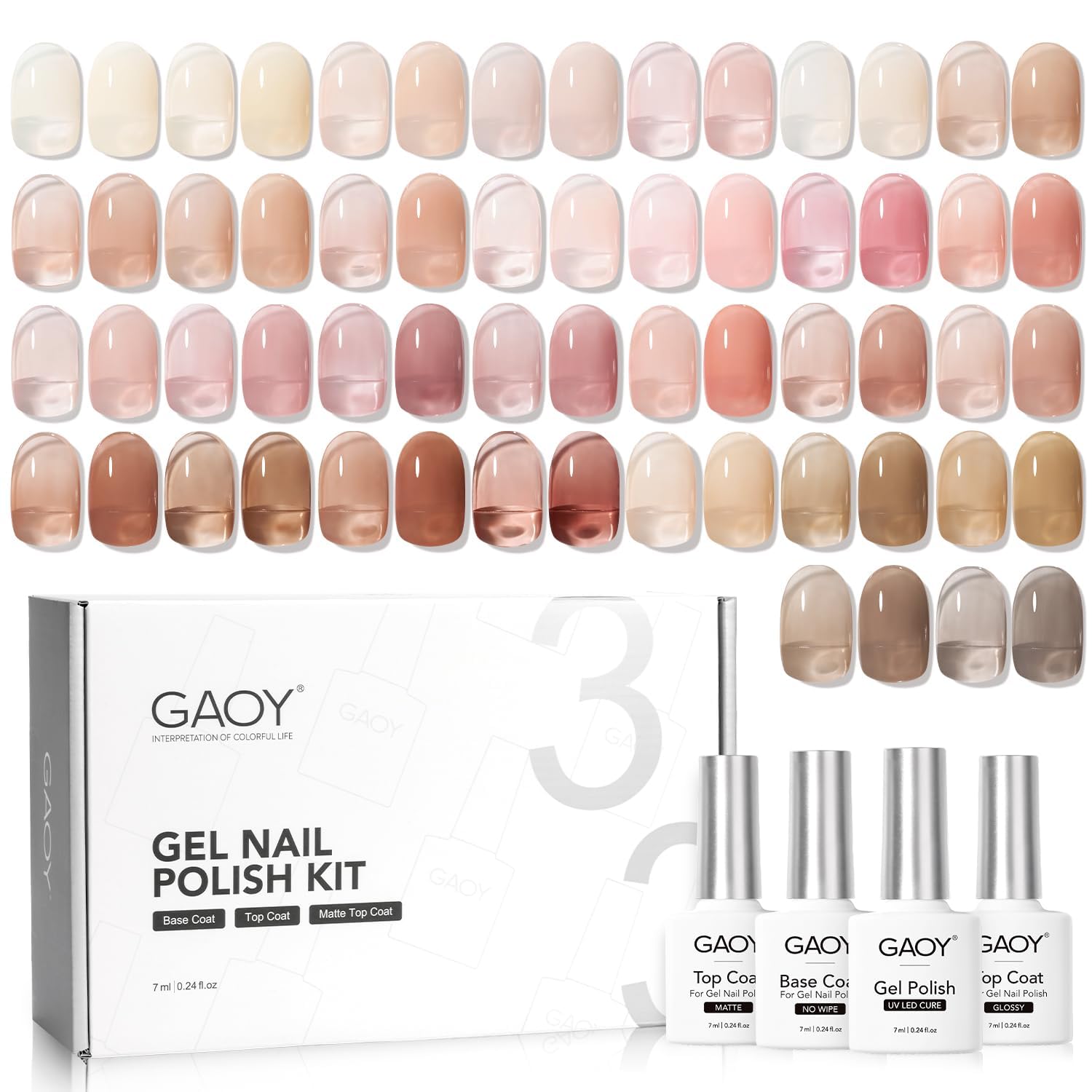 GAOY Jelly Gel Nail Polish Kit, 33Pcs Sheer Pink Nude Gel Nail Polish Set with Glossy & Matte Top Coat and Base Coat for Nail Art DIY at Home, Nude Paradise