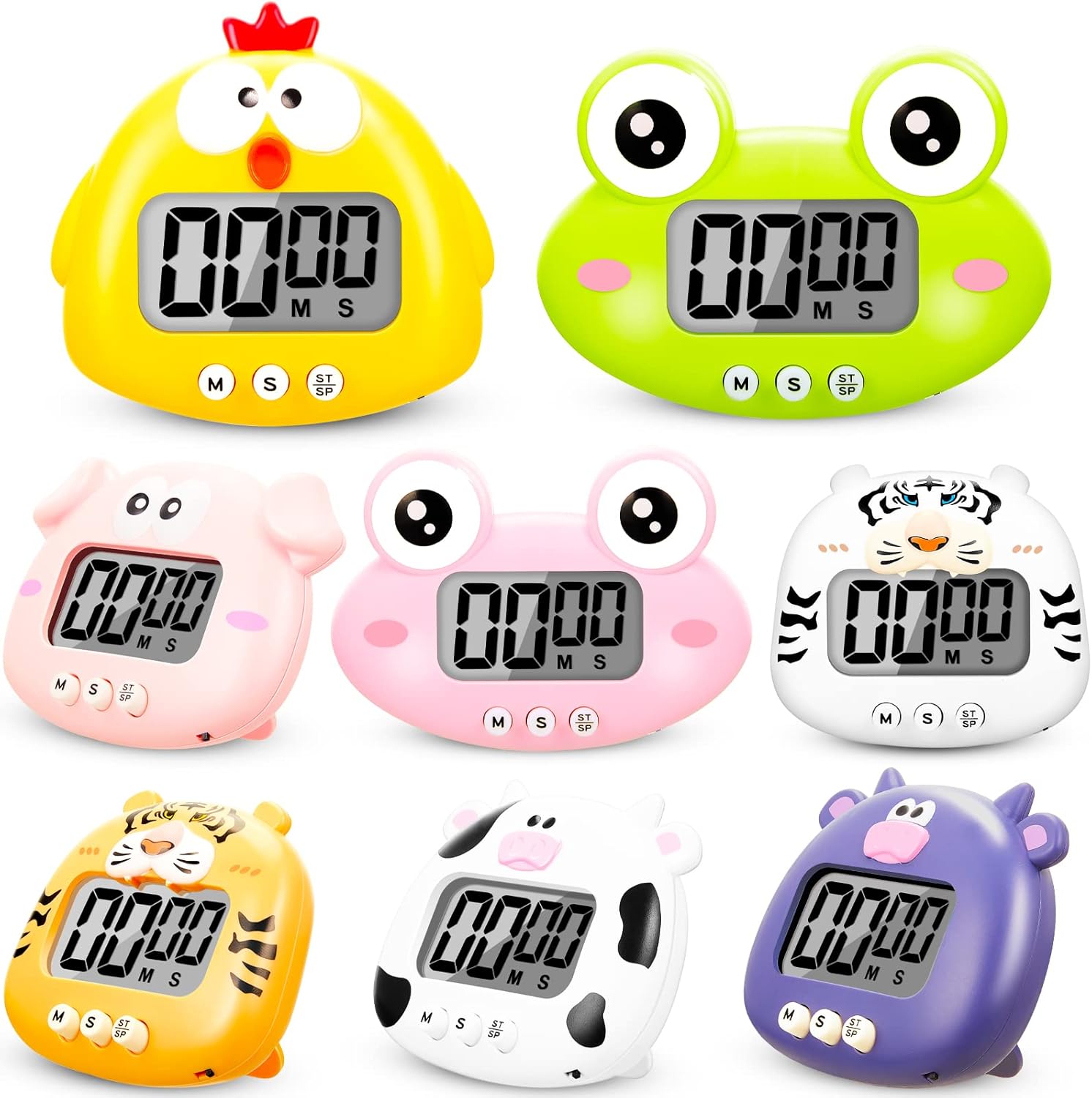 8 Pieces Cute Animal Kitchen Timer Cartoon Digital Kitchen Timer Countdown Timer Decorative Magnetic Timer Visual Cute Cooking Timer with on and Off Switches for Kitchen Classroom, 8 Styles